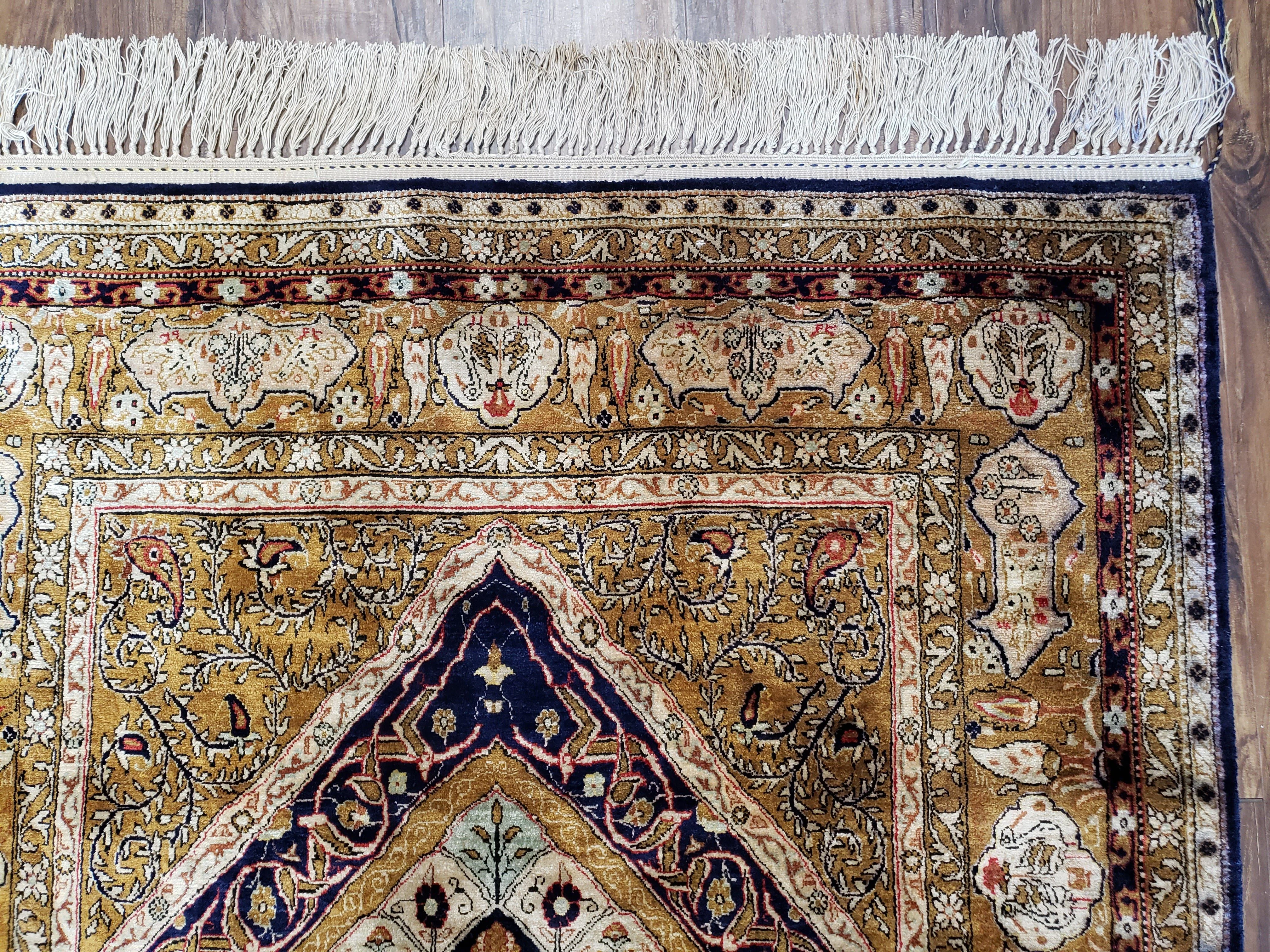 Semi Antique Persian Qum Silk Prayer Rug, Silk, Hand-Knotted, 3'6" x 5' - Image 7