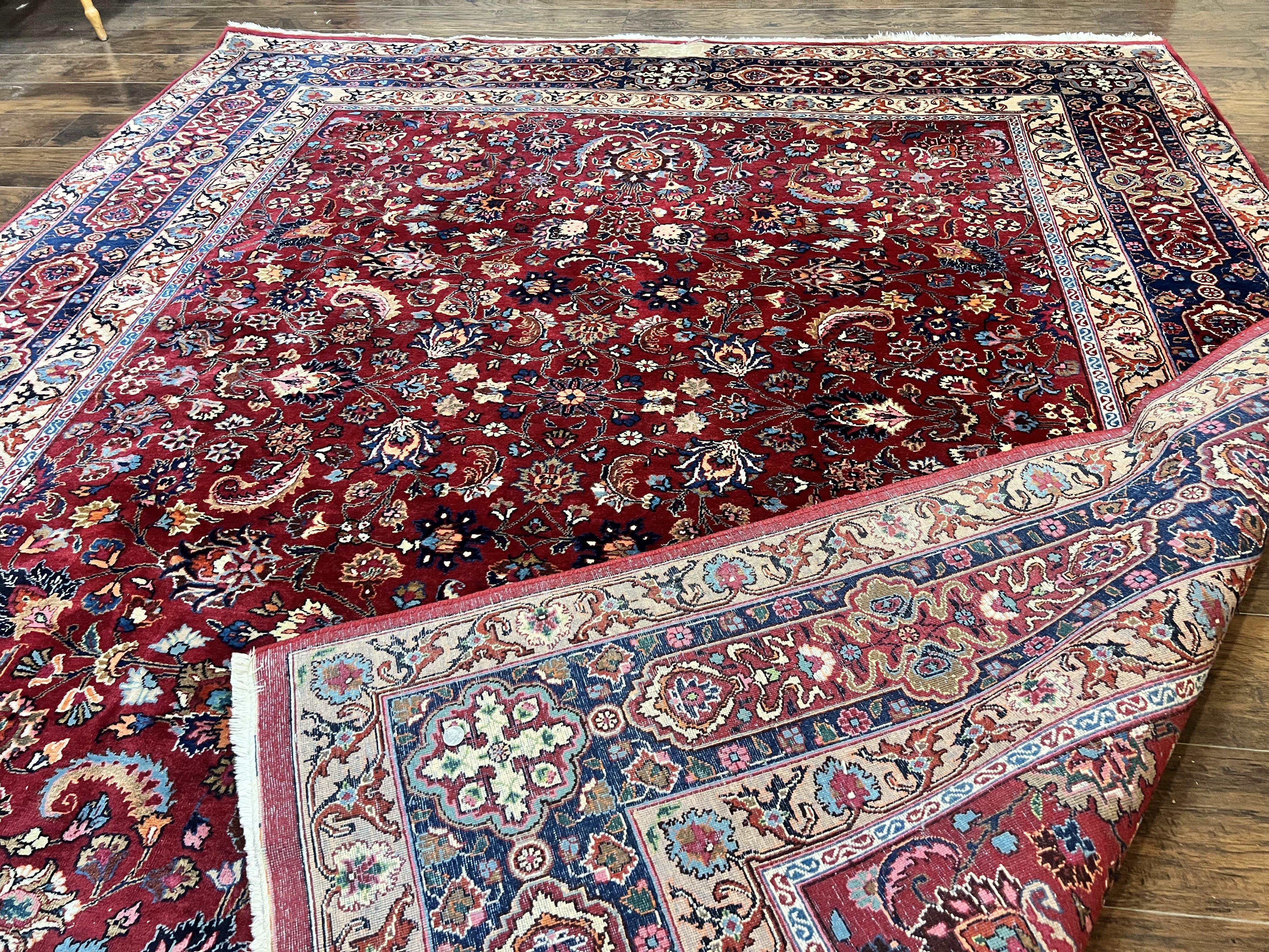 Signed Persian Mashad Rug 8x10, Wool Oriental Carpet, Semi Antique Rug, Hand Knotted, Traditional, Red, Floral Allover, - Image 11