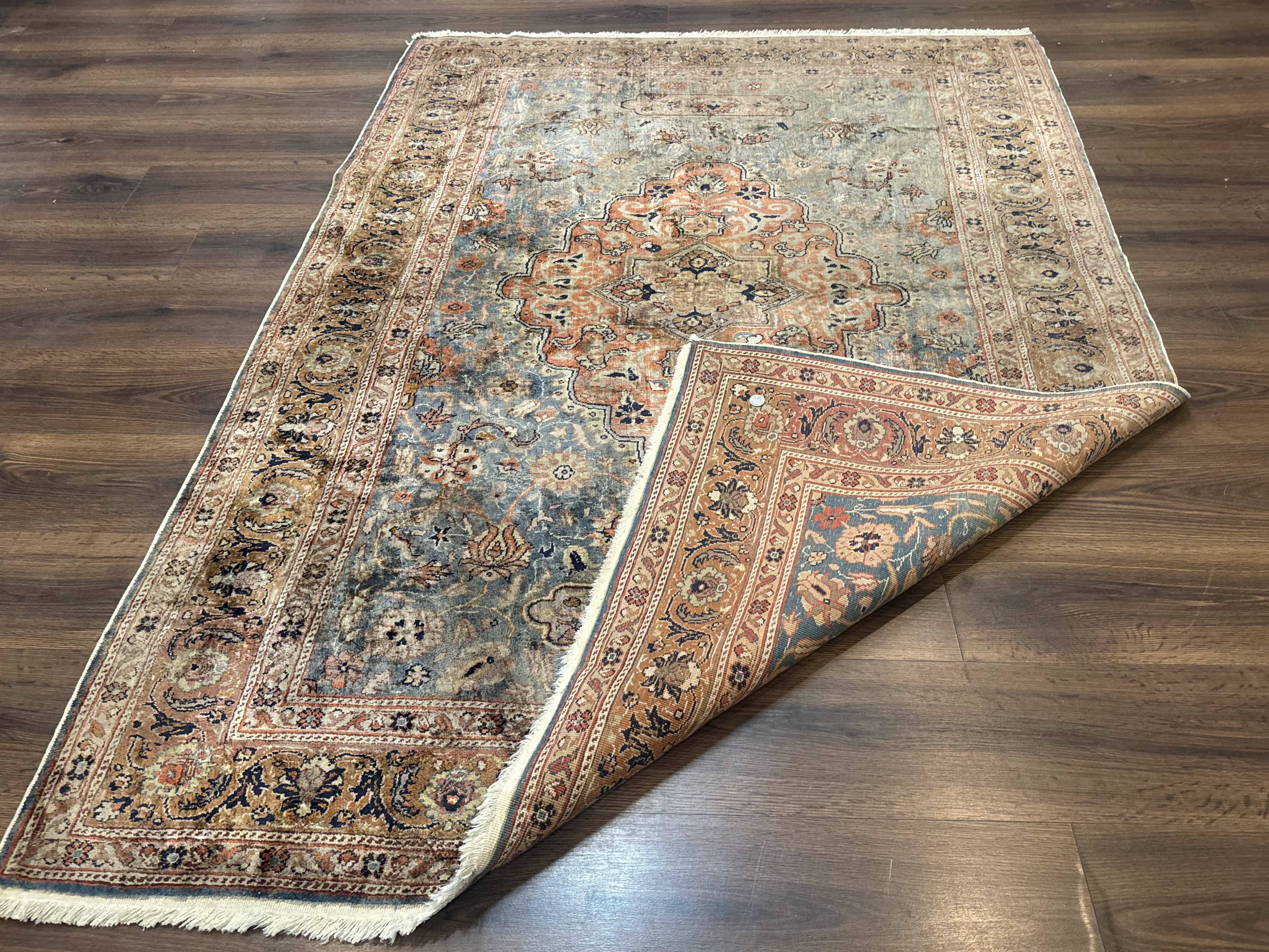 Silk Turkish Kayseri Rug 5x7, Light Blue - Image 11
