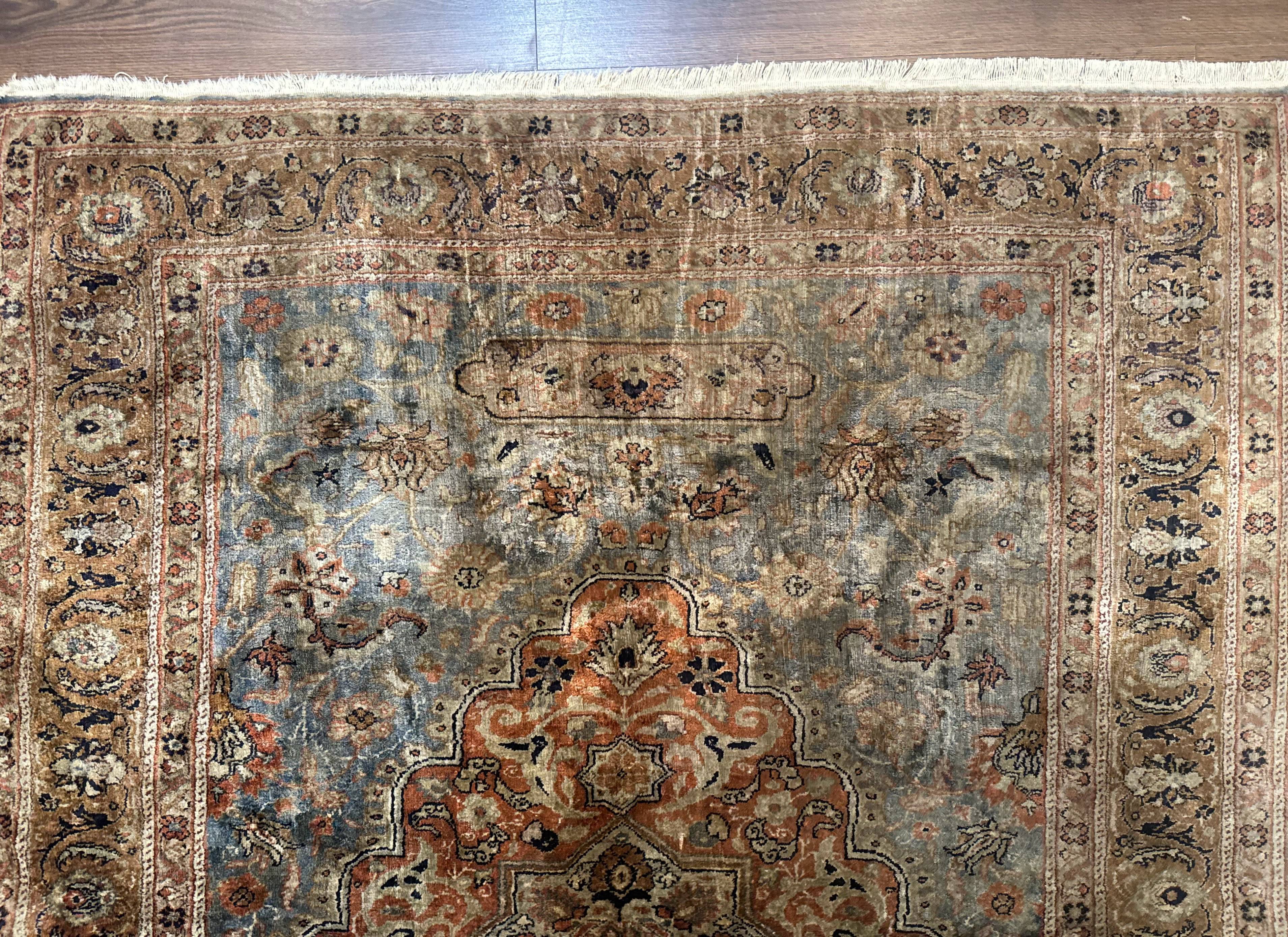 Silk Turkish Kayseri Rug 5x7, Light Blue - Image 3