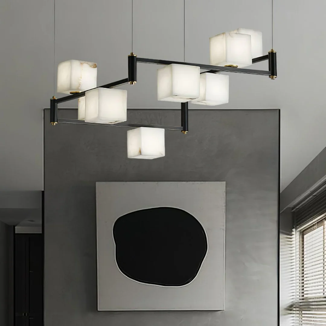 Simple Alabaster Square Box Chandelier - Image 10