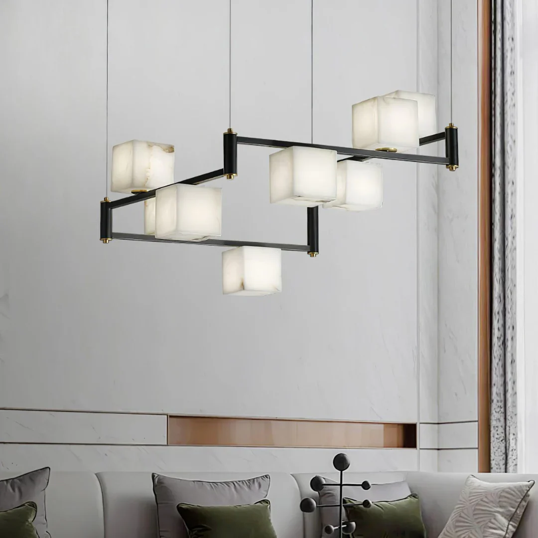 Simple Alabaster Square Box Chandelier - Image 2