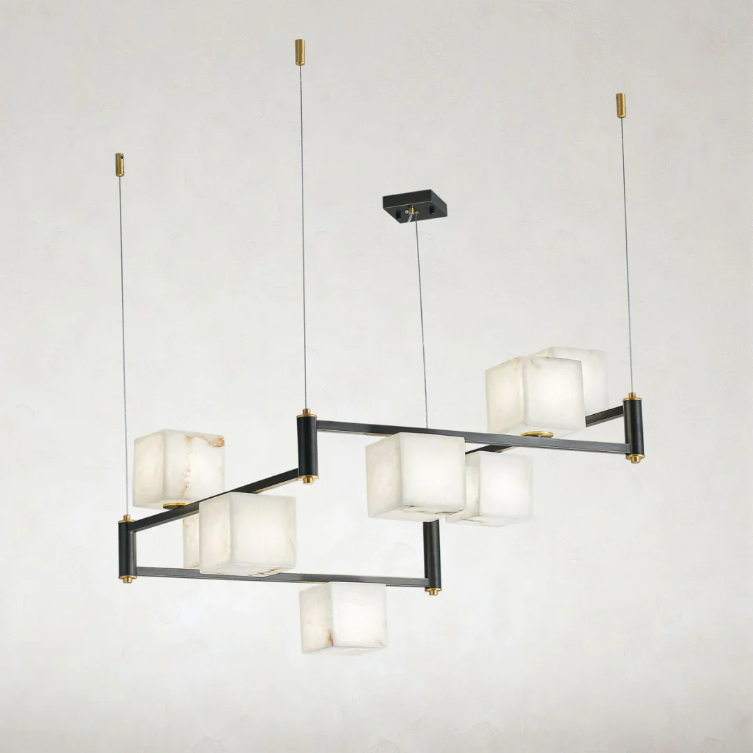 Simple Alabaster Square Box Chandelier - Image 21