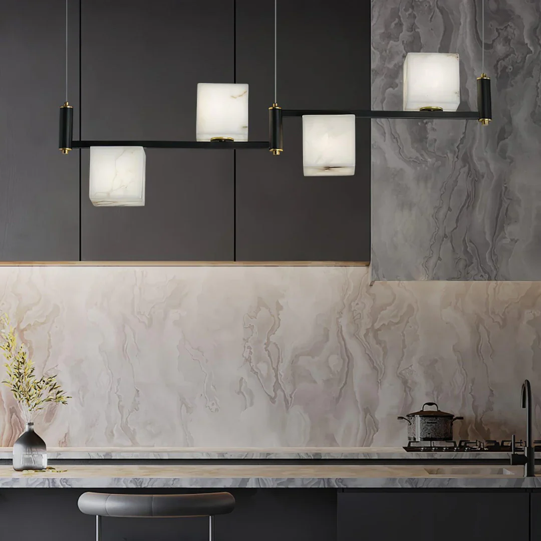 Simple Alabaster Square Box Chandelier - Image 4