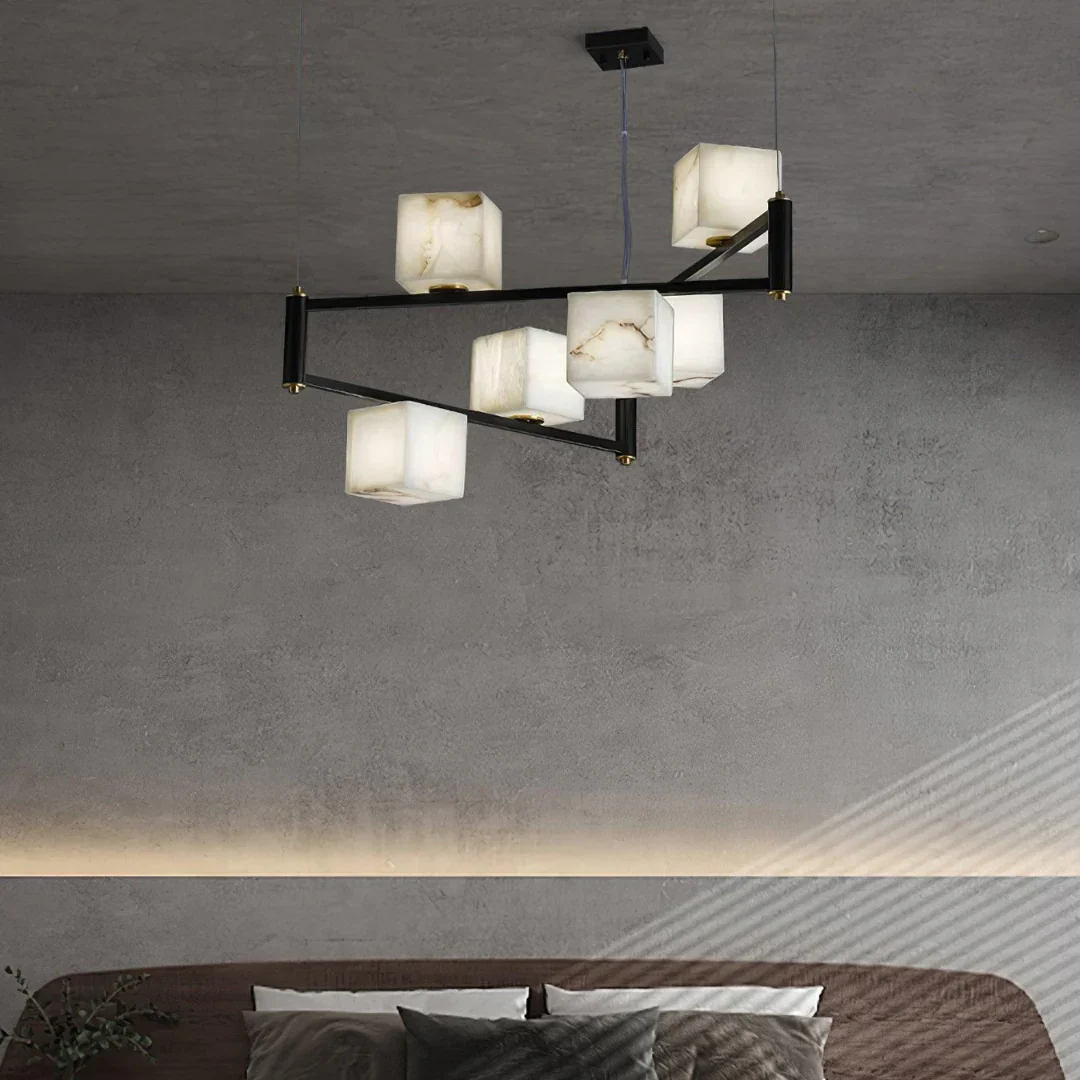 Simple Alabaster Square Box Chandelier - Image 7