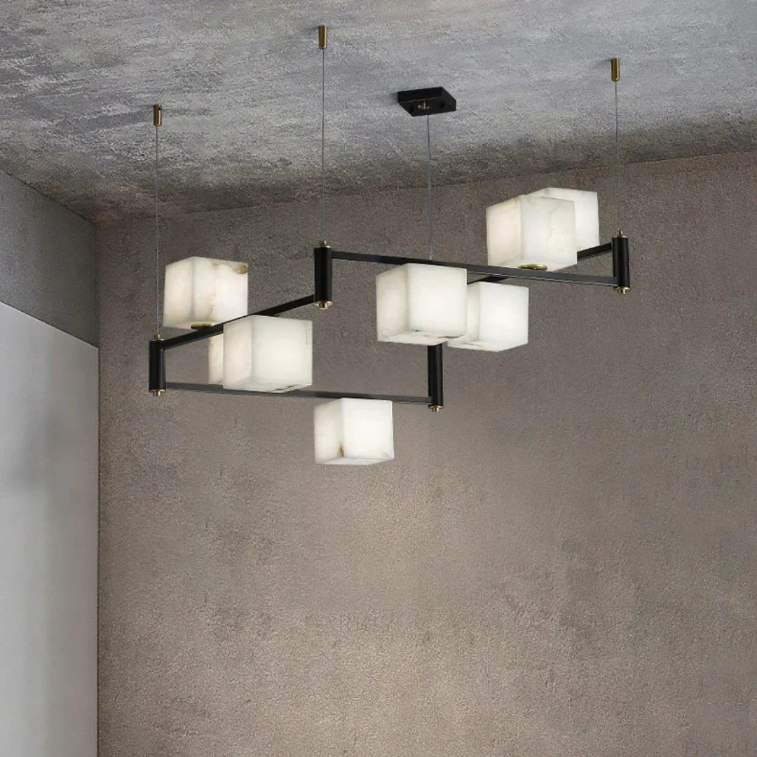 Simple Alabaster Square Box Chandelier - Image 8
