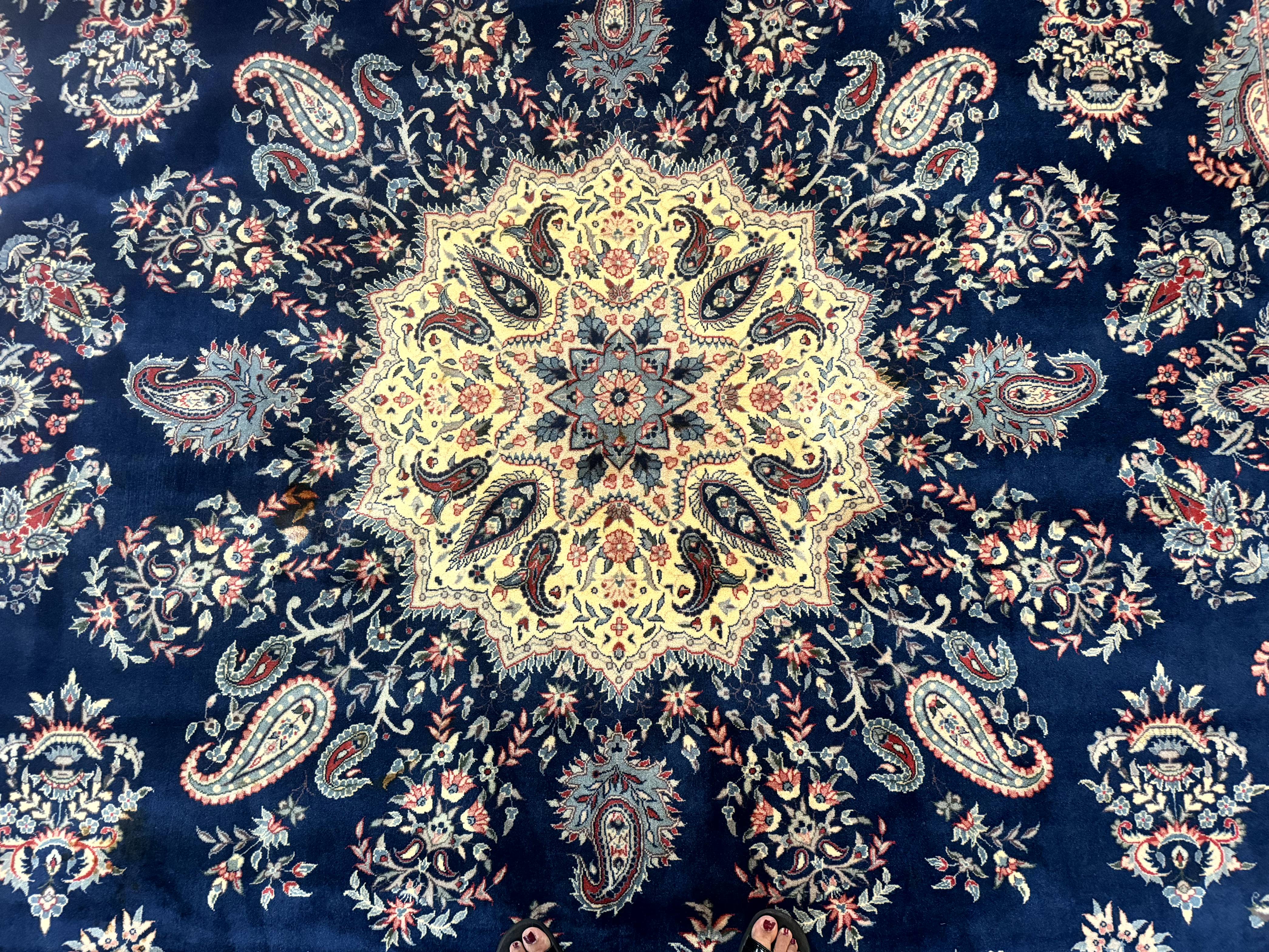 Sino Persian Kerman Rug 10x14, Blue and Beige, Floral Medallion, Fine 240 KPSI - Image 4