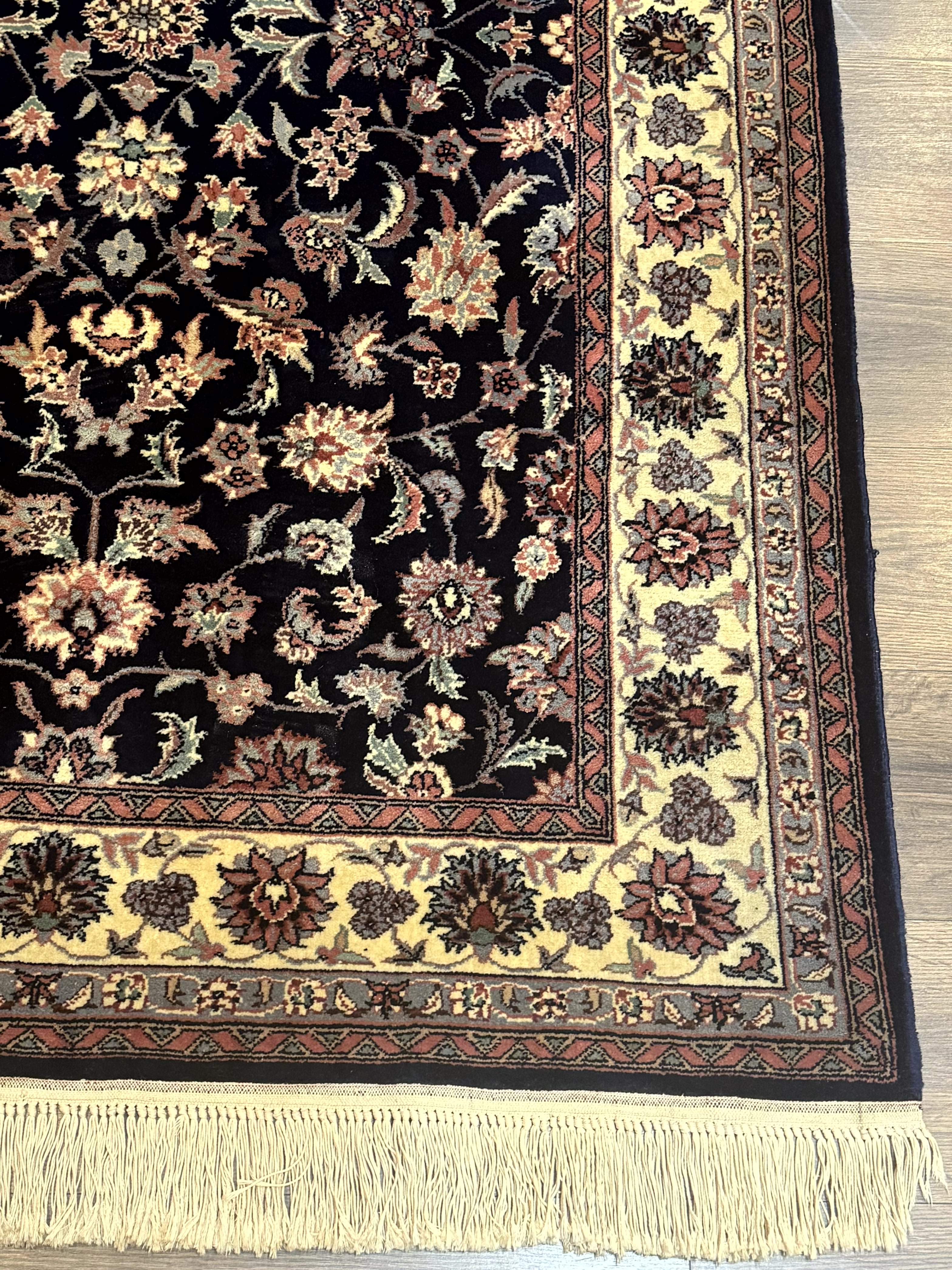 Sino Persian Rug 4x6, Navy Blue and Cream, Floral Allover Oriental Carpet - Image 9