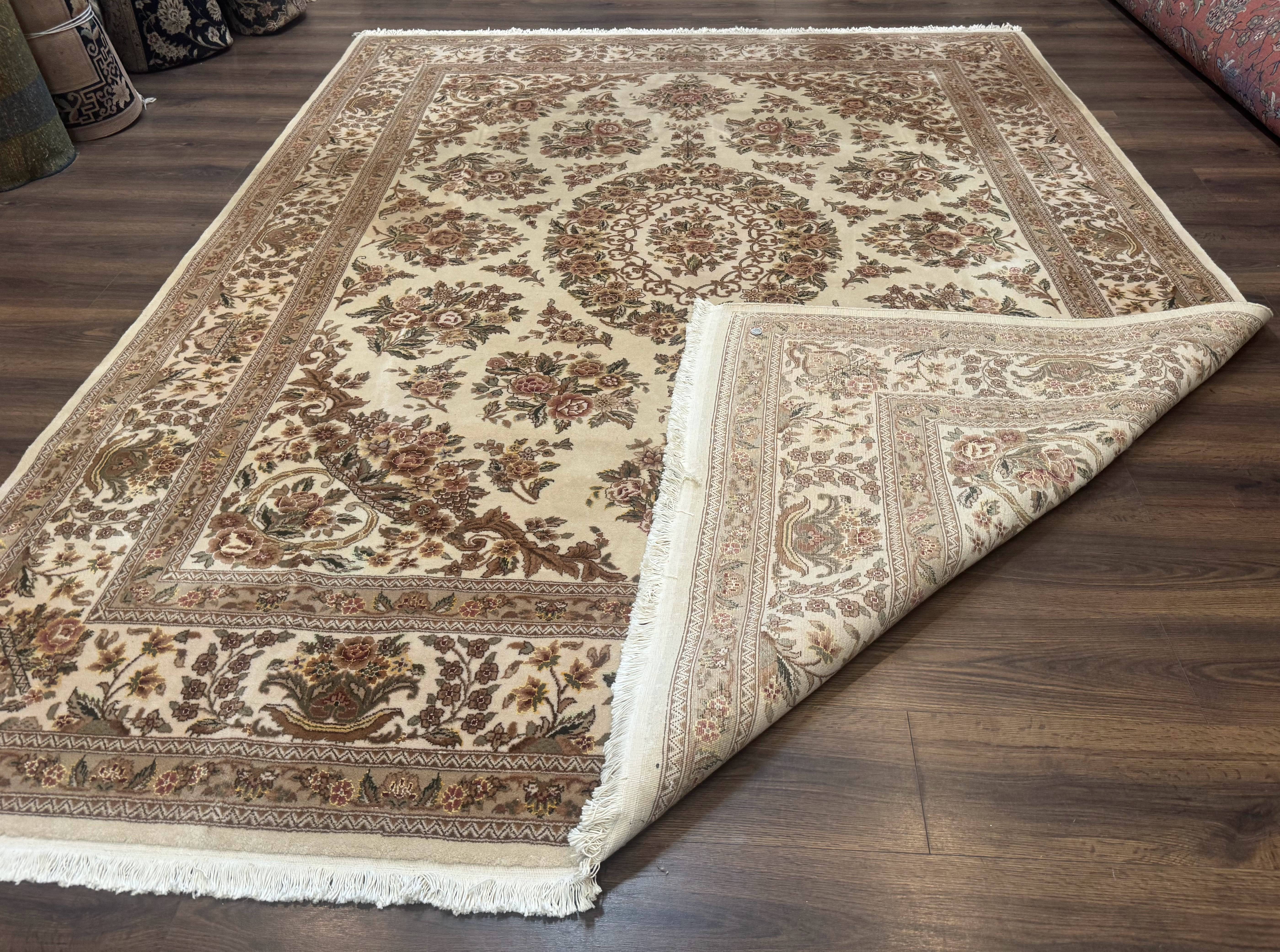 Sino Persian Rug 8x10, Floral, Elegant, Fine 225 KPSI, Beige, Wool & Silk - Image 11