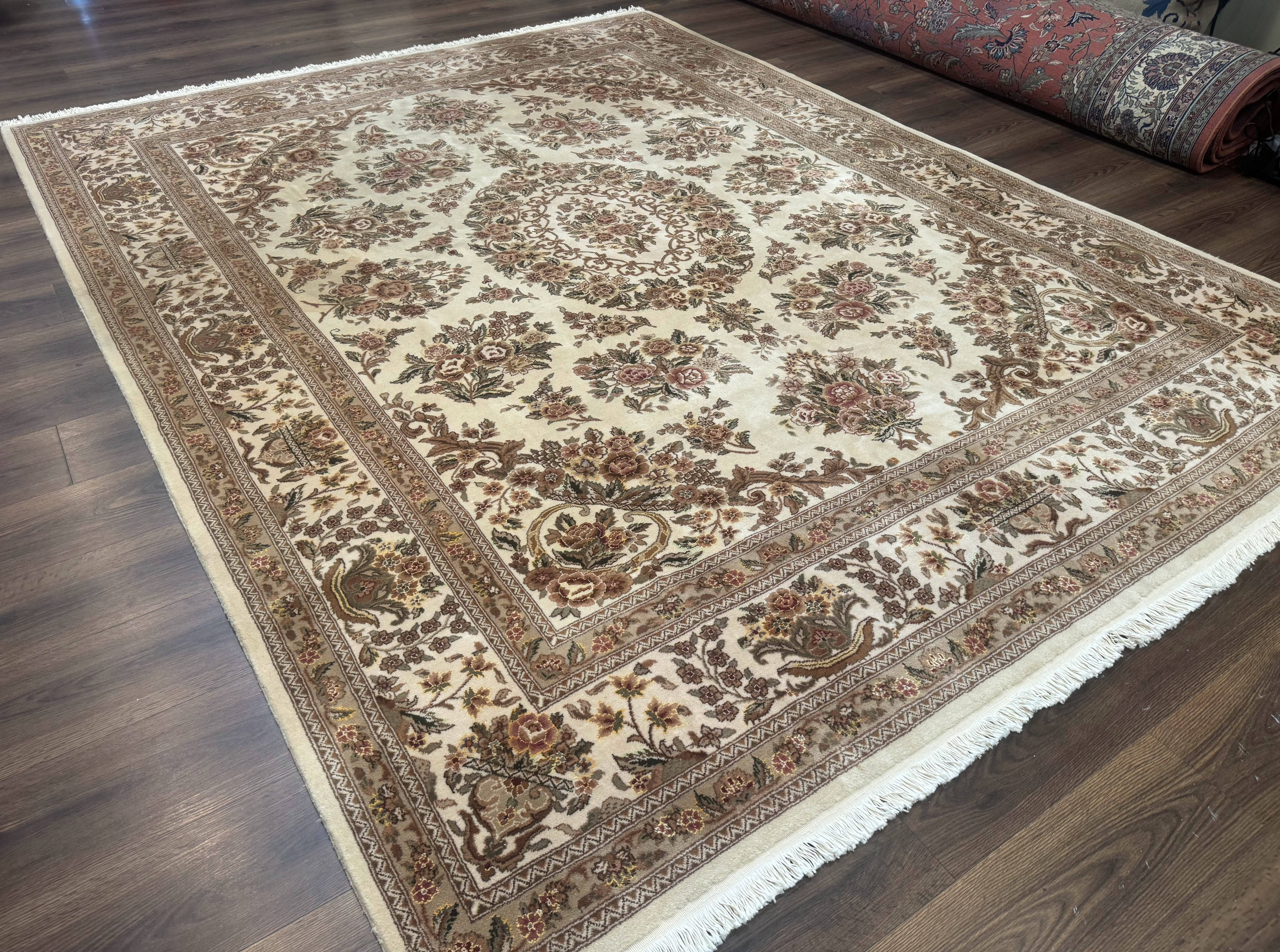 Sino Persian Rug 8x10, Floral, Elegant, Fine 225 KPSI, Beige, Wool & Silk - Image 12
