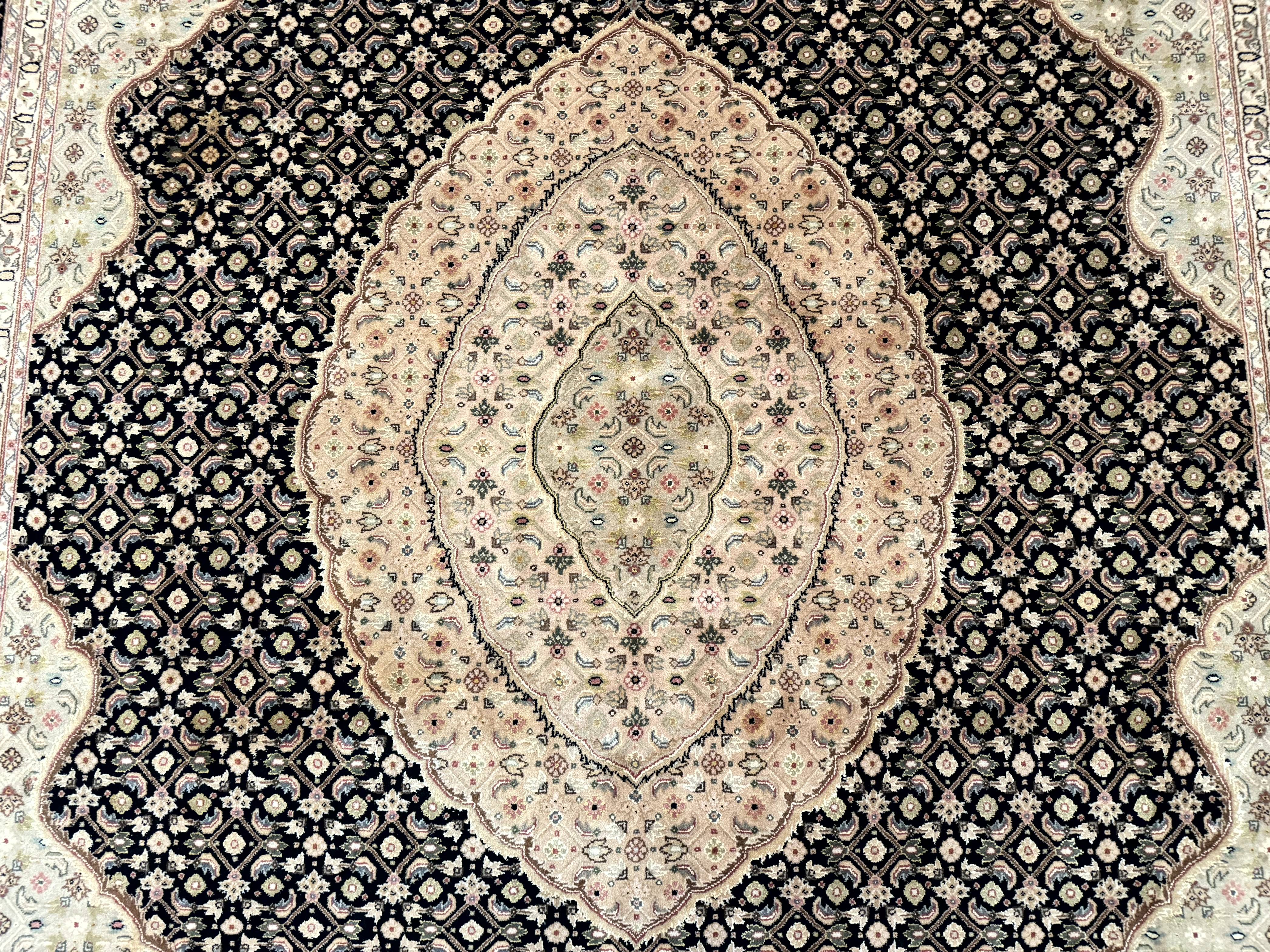 Sino Persian Rug 8x10, Herati Mahi Pattern, Fine 170 KPSI, Black, Wool and Silk Highlights - Image 4