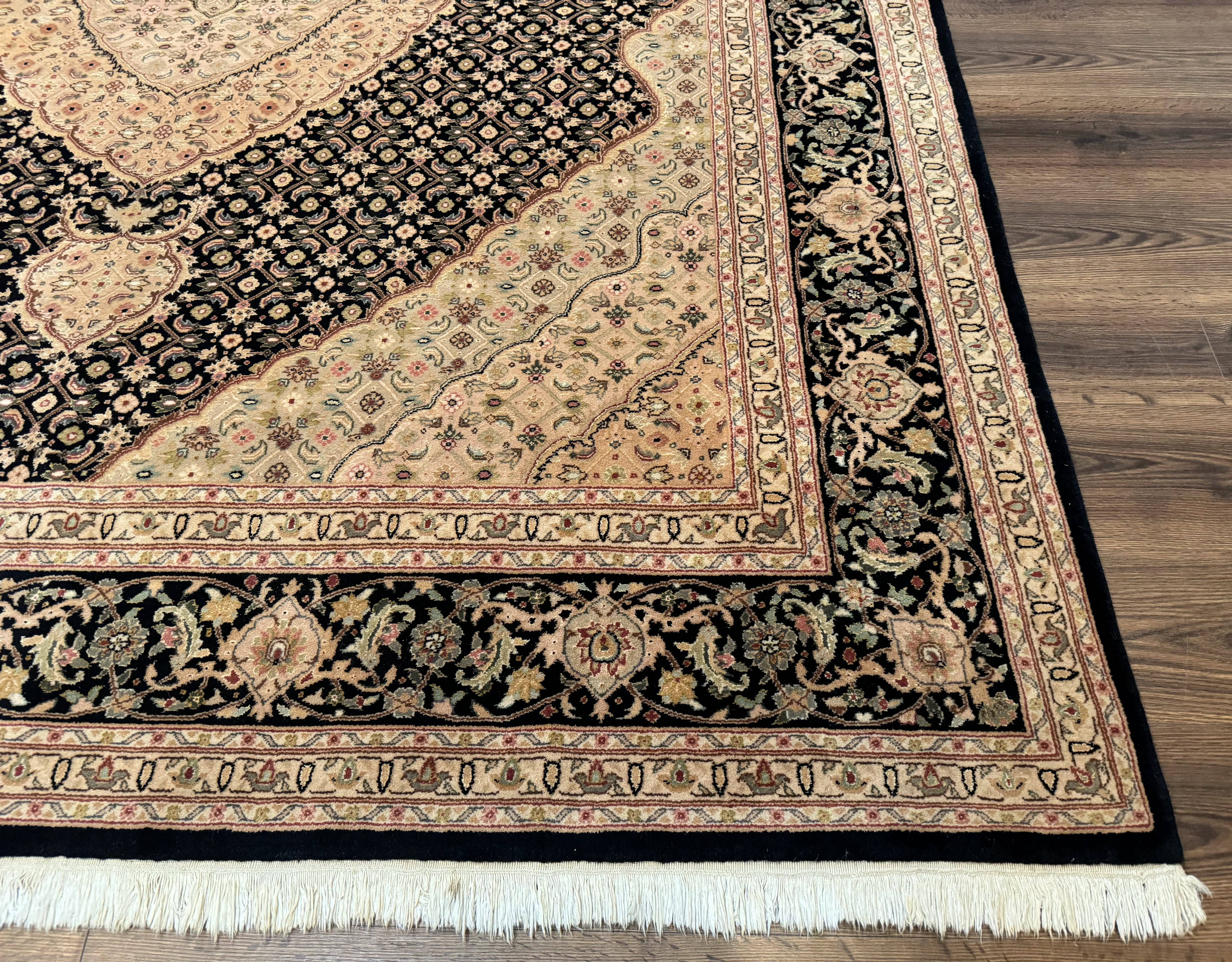 Sino Persian Rug 8x10, Herati Mahi Pattern, Fine 170 KPSI, Black, Wool and Silk Highlights - Image 9