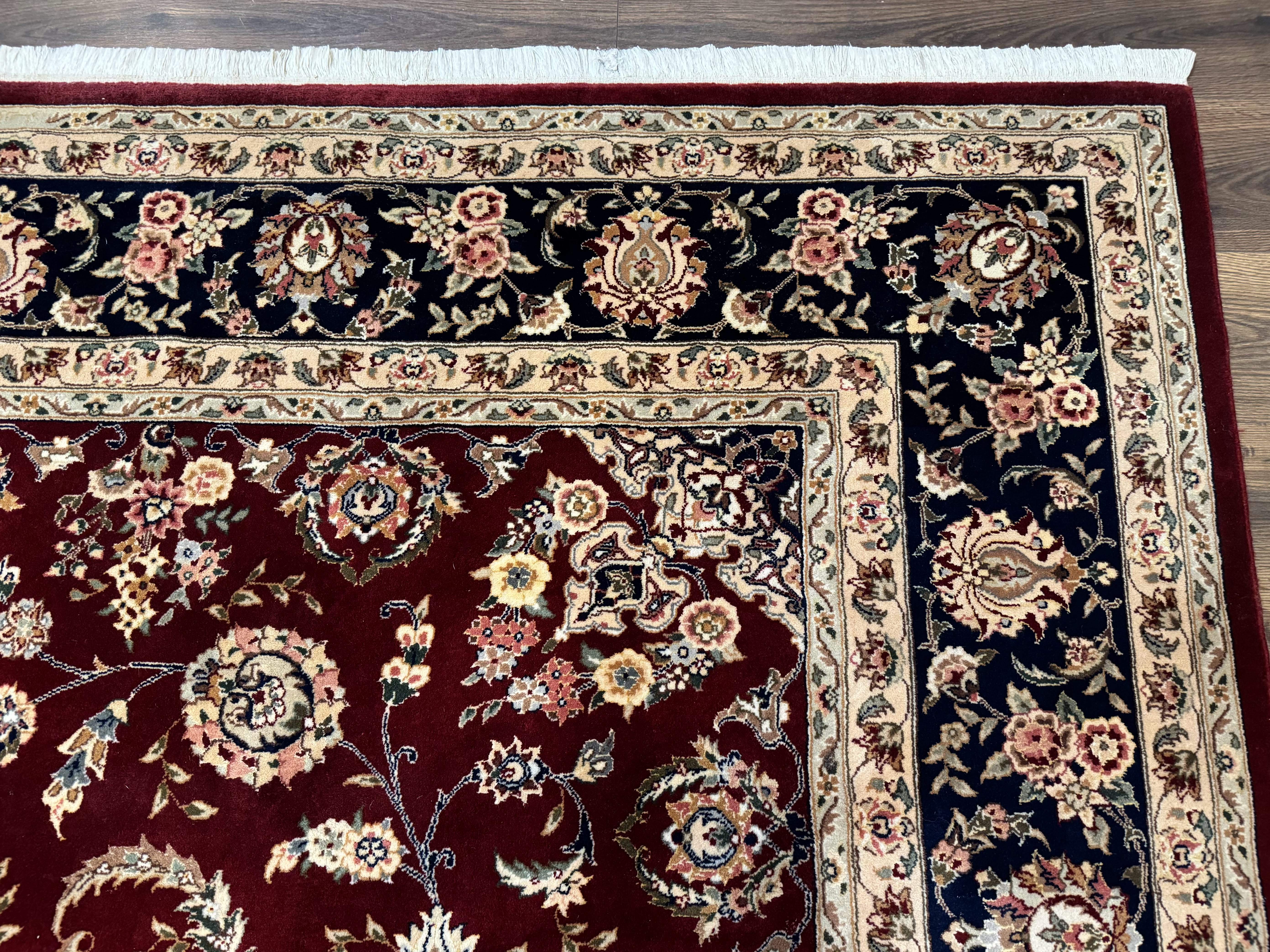 Sino Persian Rug 9x11, Burgundy and Navy Blue, Fine 200 KPSI, Floral Allover - Image 7