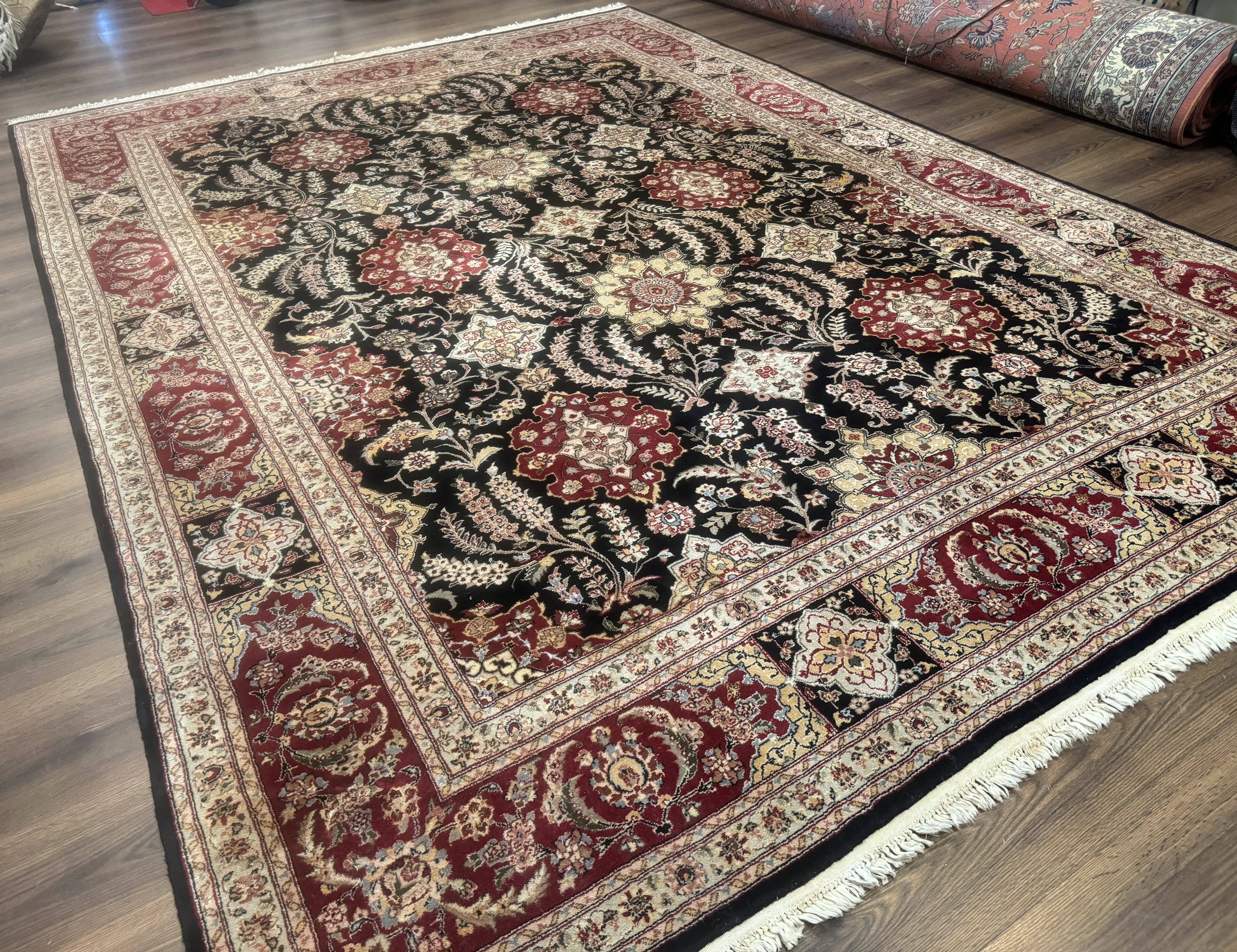 Sino Persian Rug 9x12, Black & Maroon, Wool and Silk, Allover Pattern - Image 12