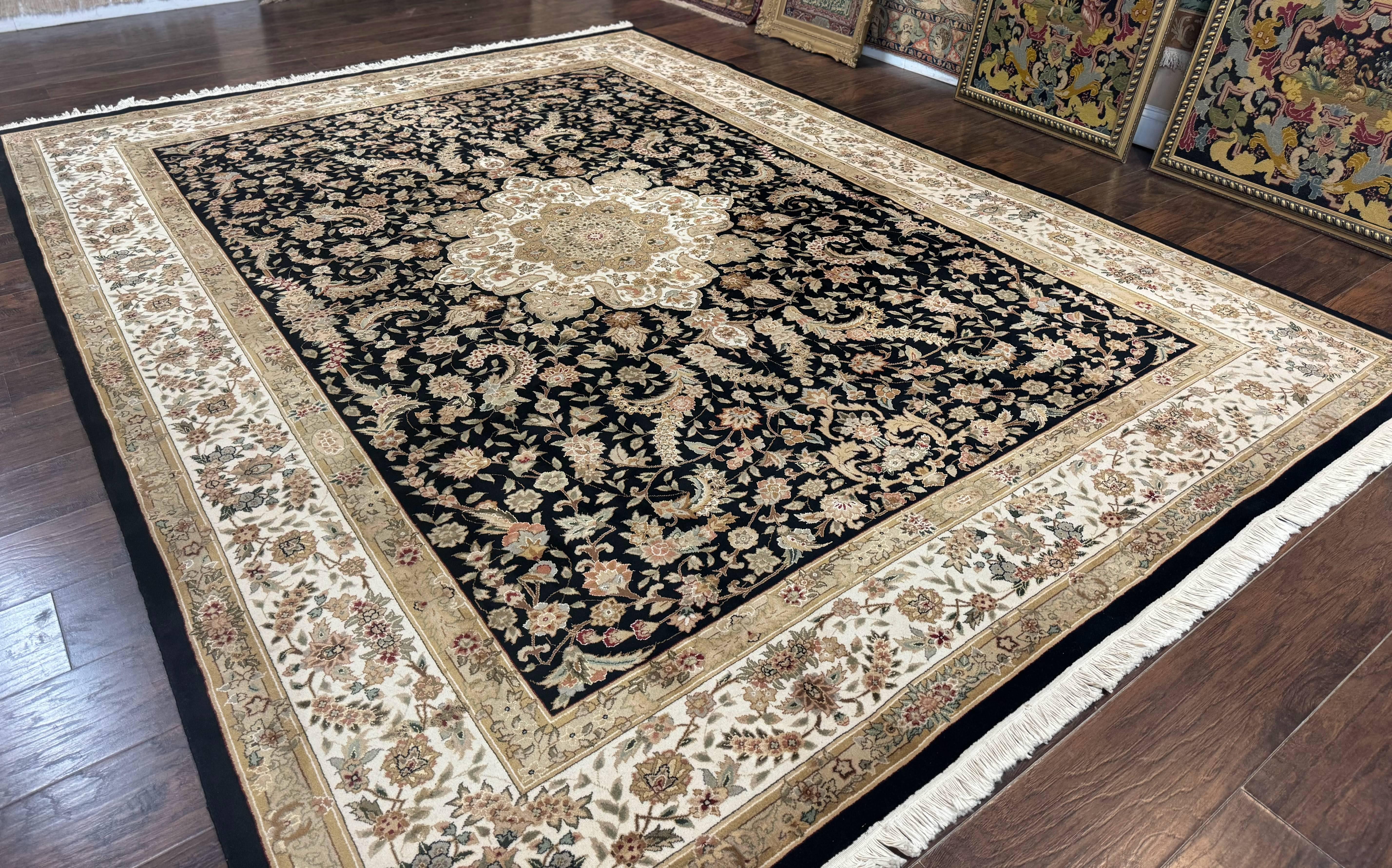 Sino Persian Rug 9x12, Floral Medallion, Black and Ivory, Elegant - Image 12
