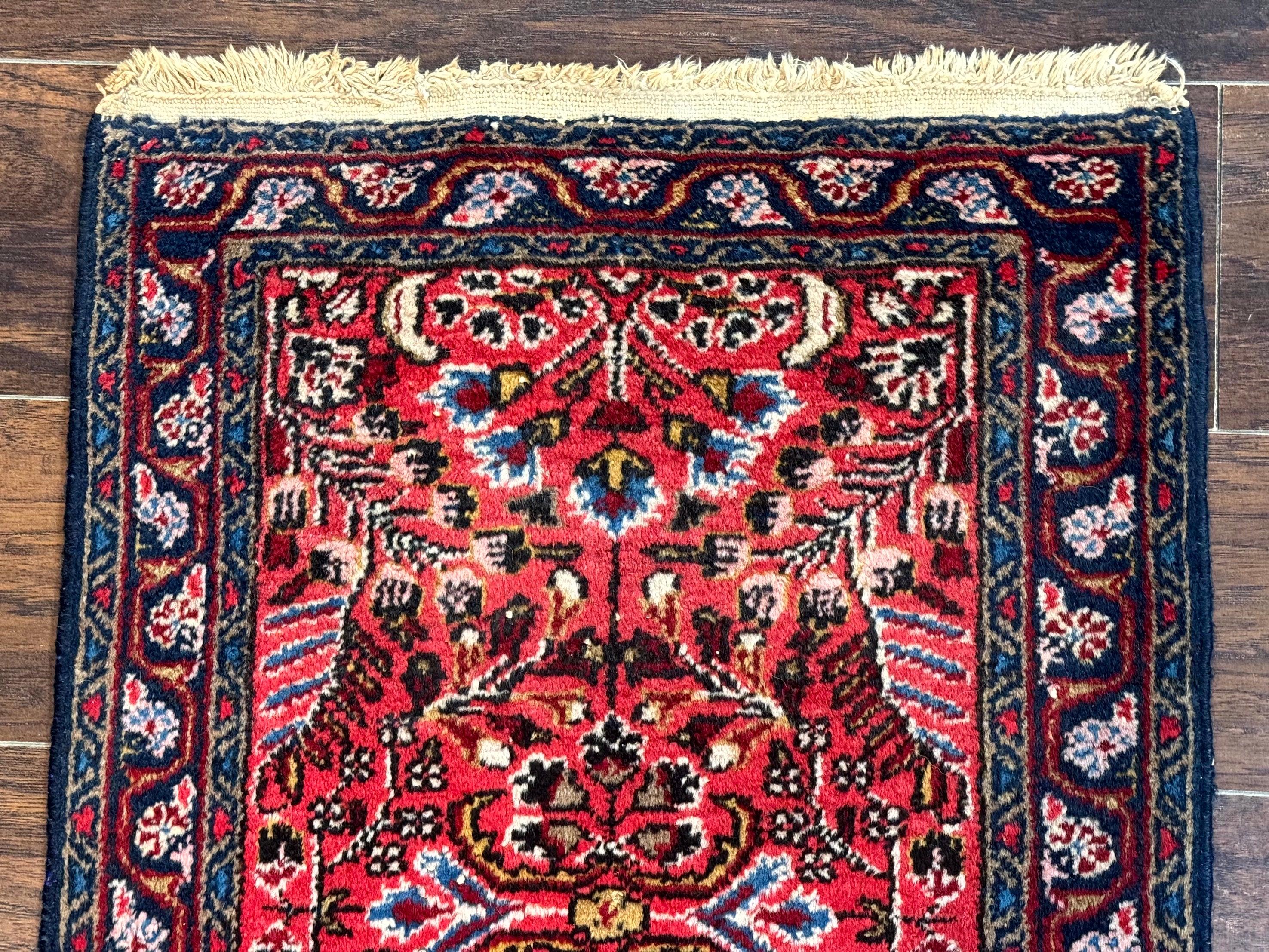 Small Antique Persian Tribal Rug 2x3, Red, Floral, Handmade, Hamadan Rug - Image 3