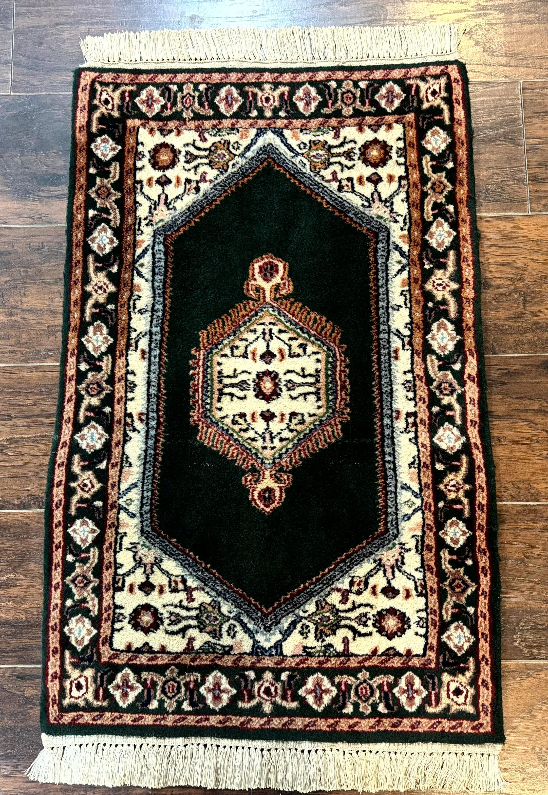 Small Indo Persian Dark Green Rug 2x3, Geometric Semi Open Field - Image 10