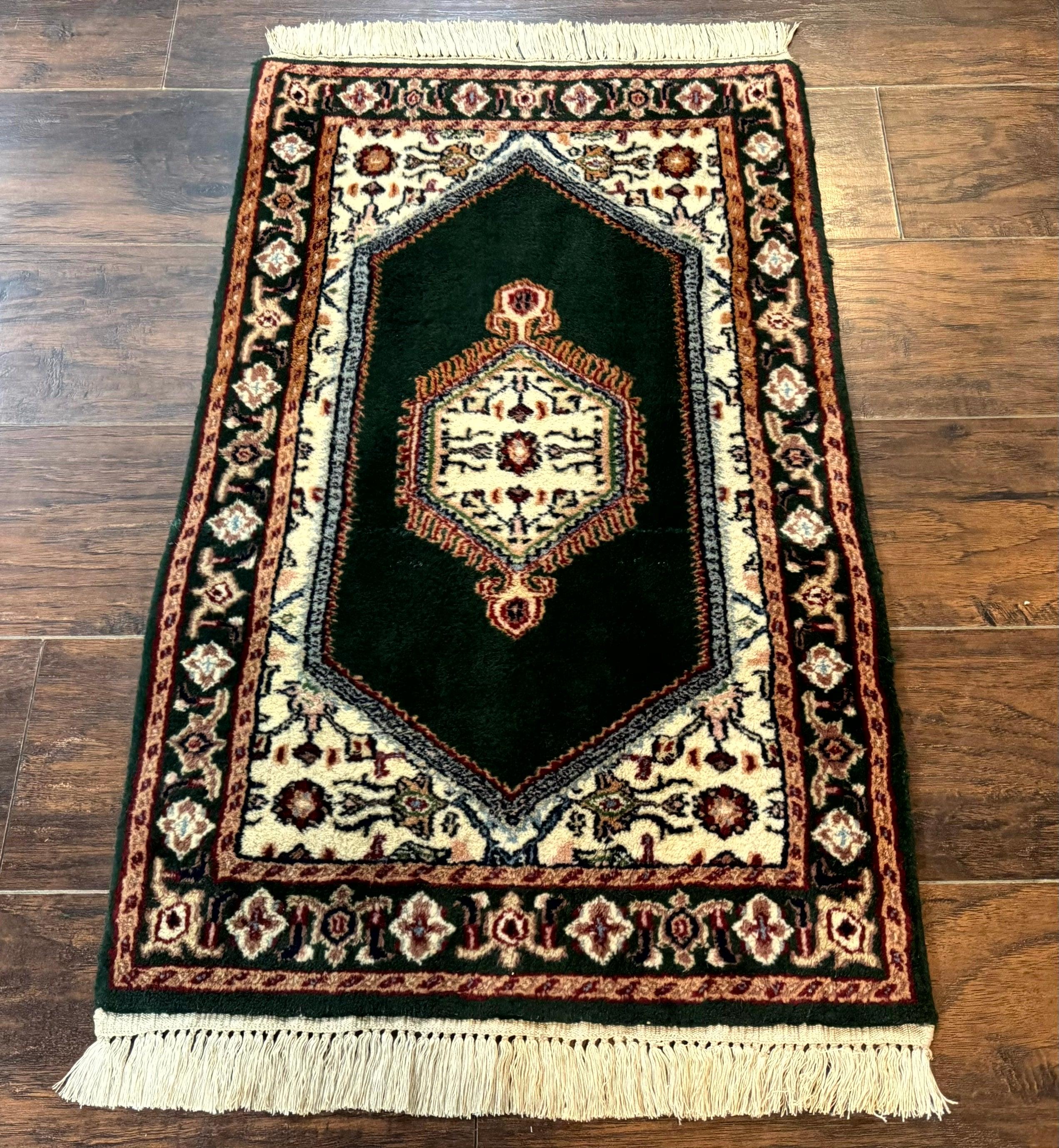 Small Indo Persian Dark Green Rug 2x3, Geometric Semi Open Field - Image 7