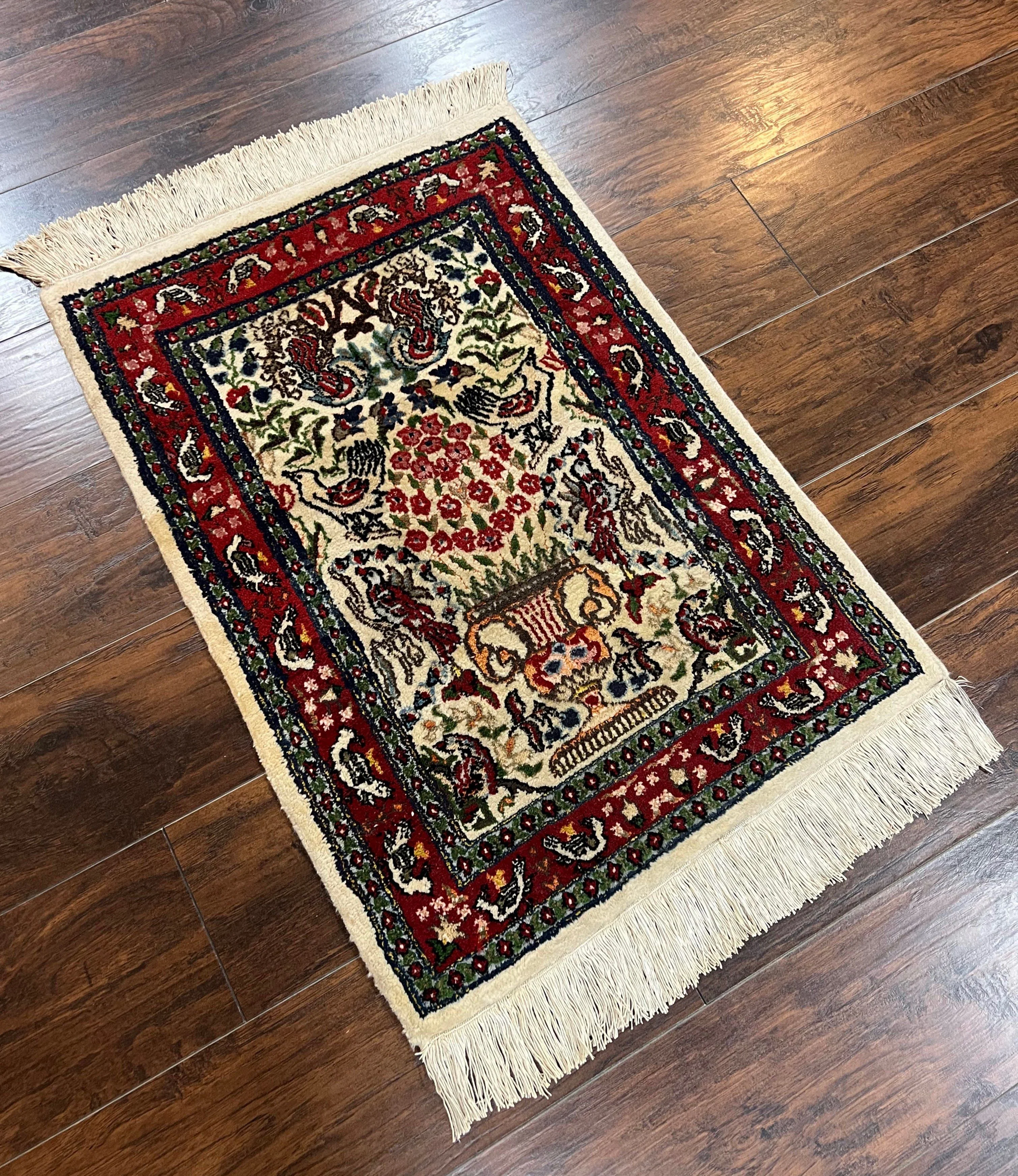 Small Indo Persian Rug 2x3 ft, Wool with Silk Highlights, Animal Pictorials, Birds - Image 16
