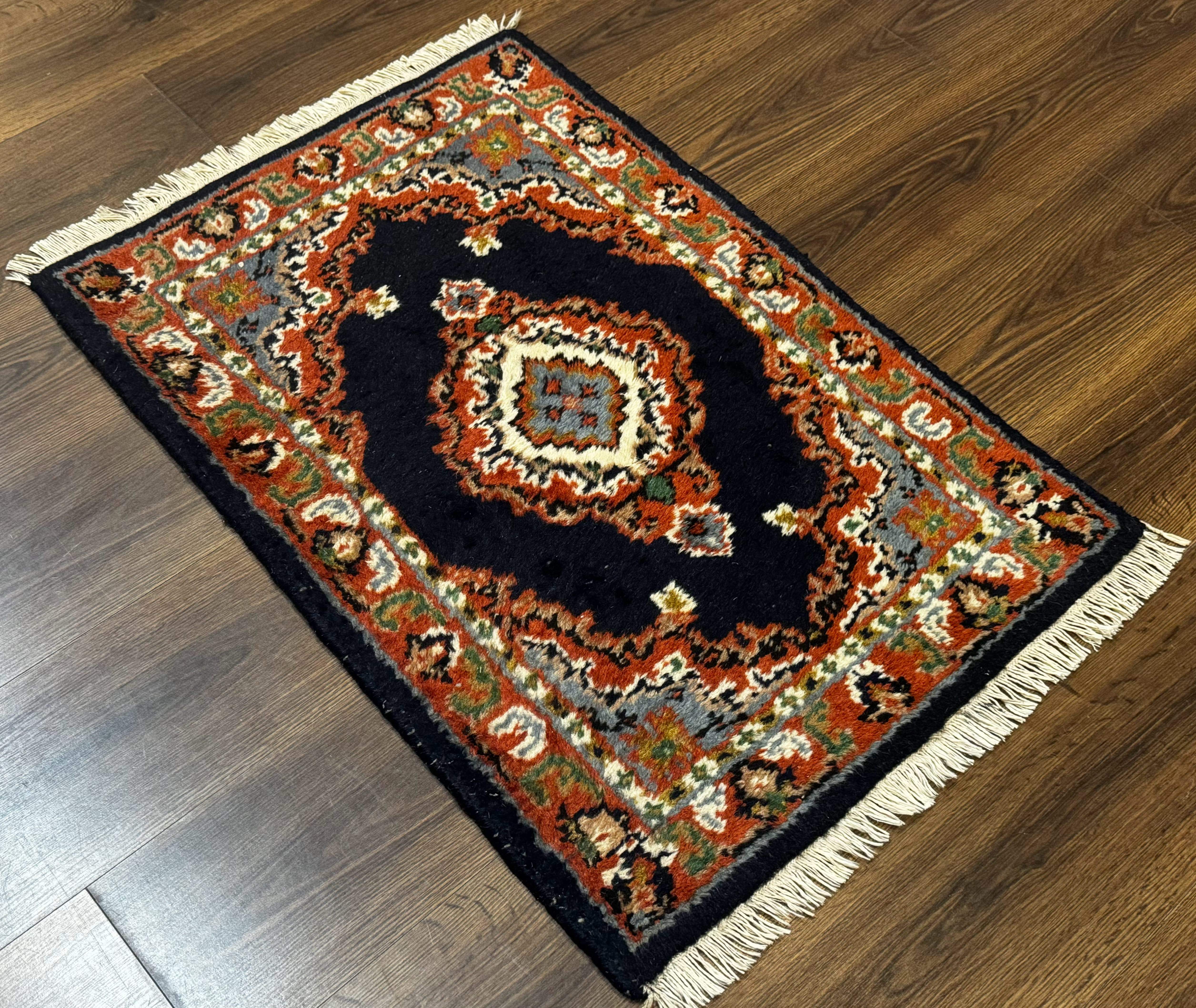 Small Indo Persian Rug 2x3, Navy Blue & Terracotta, Wool, Handmade - Image 12