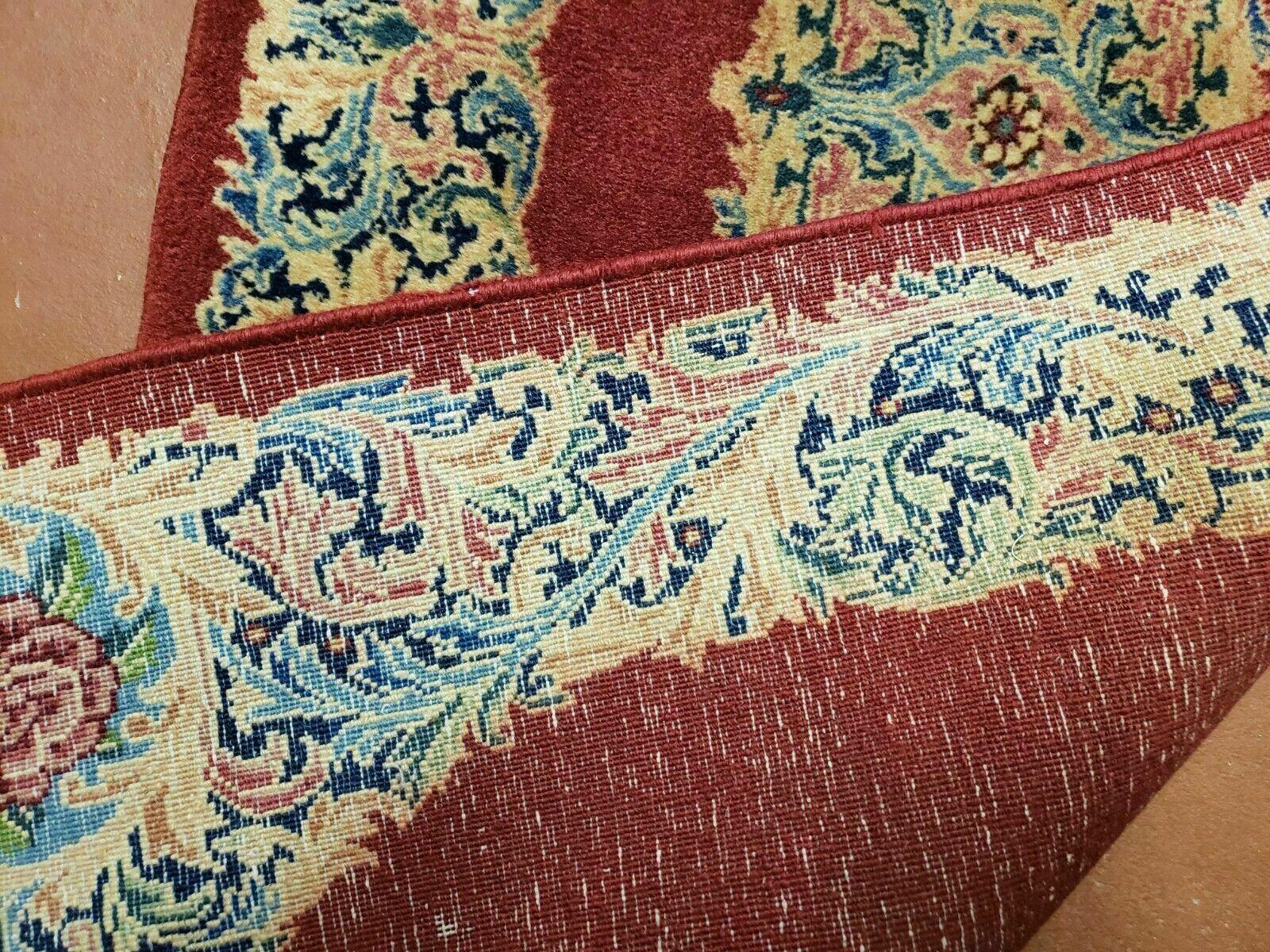 Small Persian Kirman Rug 2x4, Wool Oriental Vintage Handmade Carpet, Hand Knotted Floral Medallion, Red & Beige, Semi Open Field - Image 10