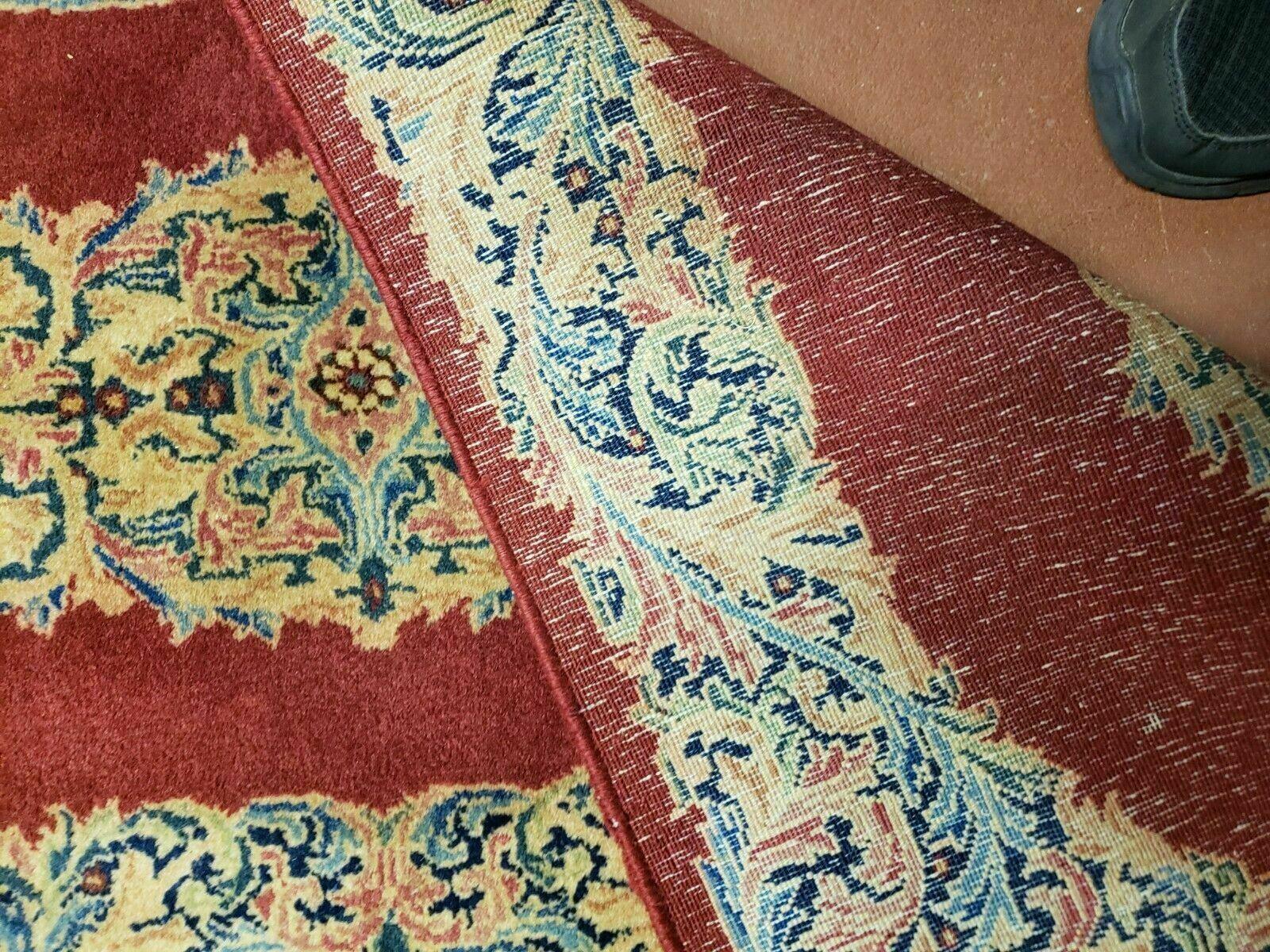 Small Persian Kirman Rug 2x4, Wool Oriental Vintage Handmade Carpet, Hand Knotted Floral Medallion, Red & Beige, Semi Open Field - Image 11