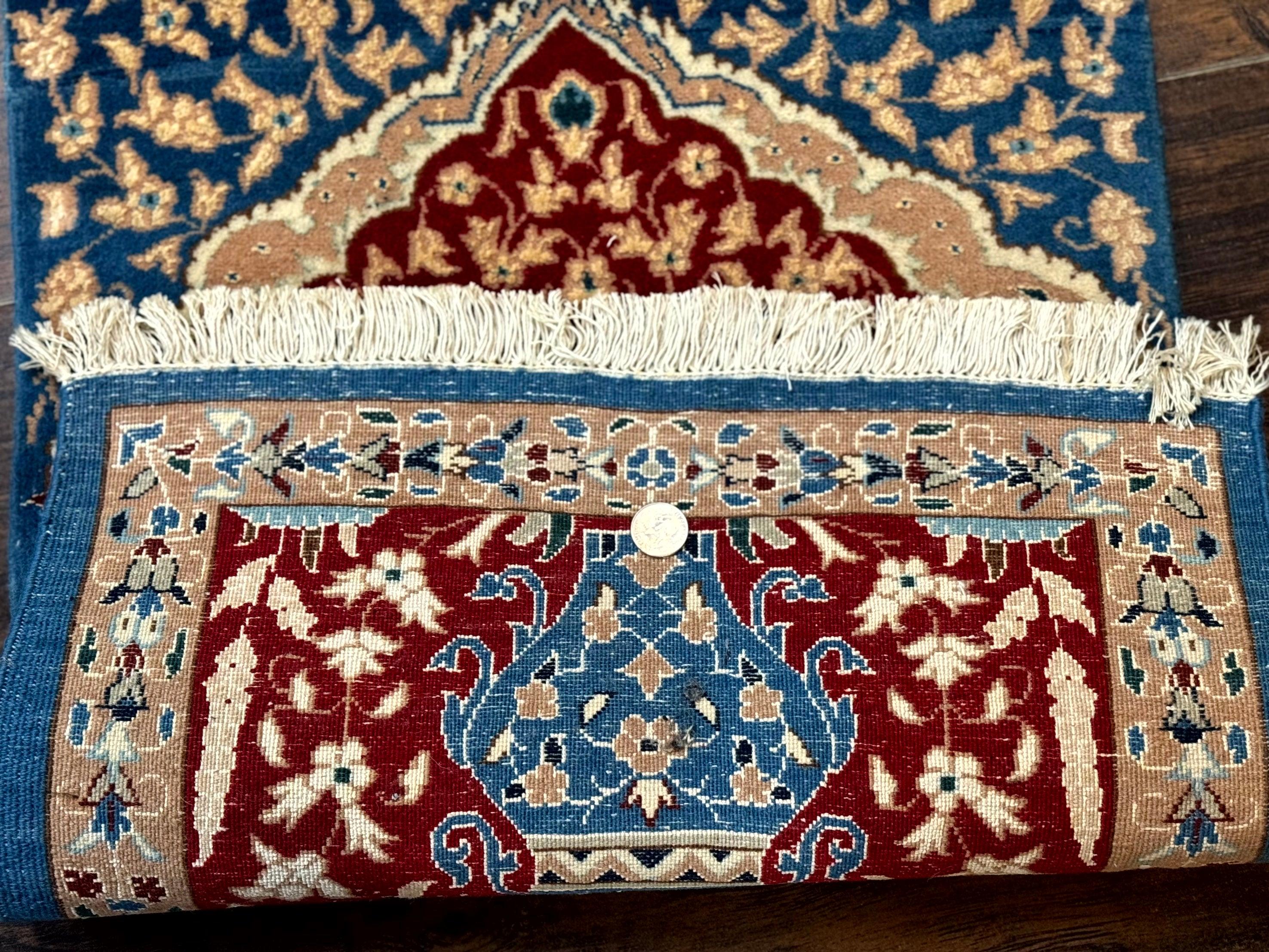 Small Persian Nain Rug, Persian Vase Tree of Life Design, Red and Blue, Very Fine 260 KPSI, Wool and Silk Highlights - Image 10