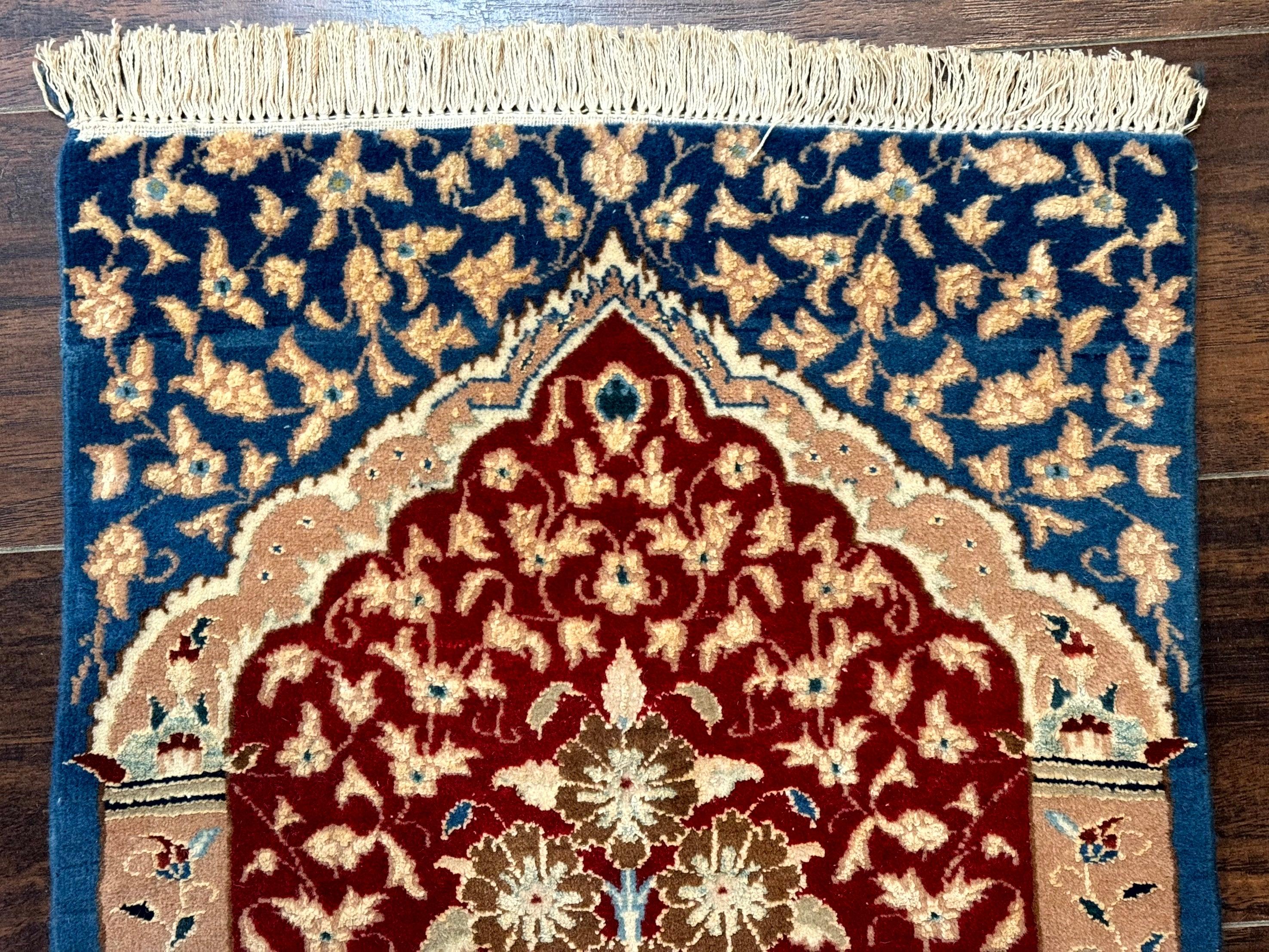 Small Persian Nain Rug, Persian Vase Tree of Life Design, Red and Blue, Very Fine 260 KPSI, Wool and Silk Highlights - Image 3