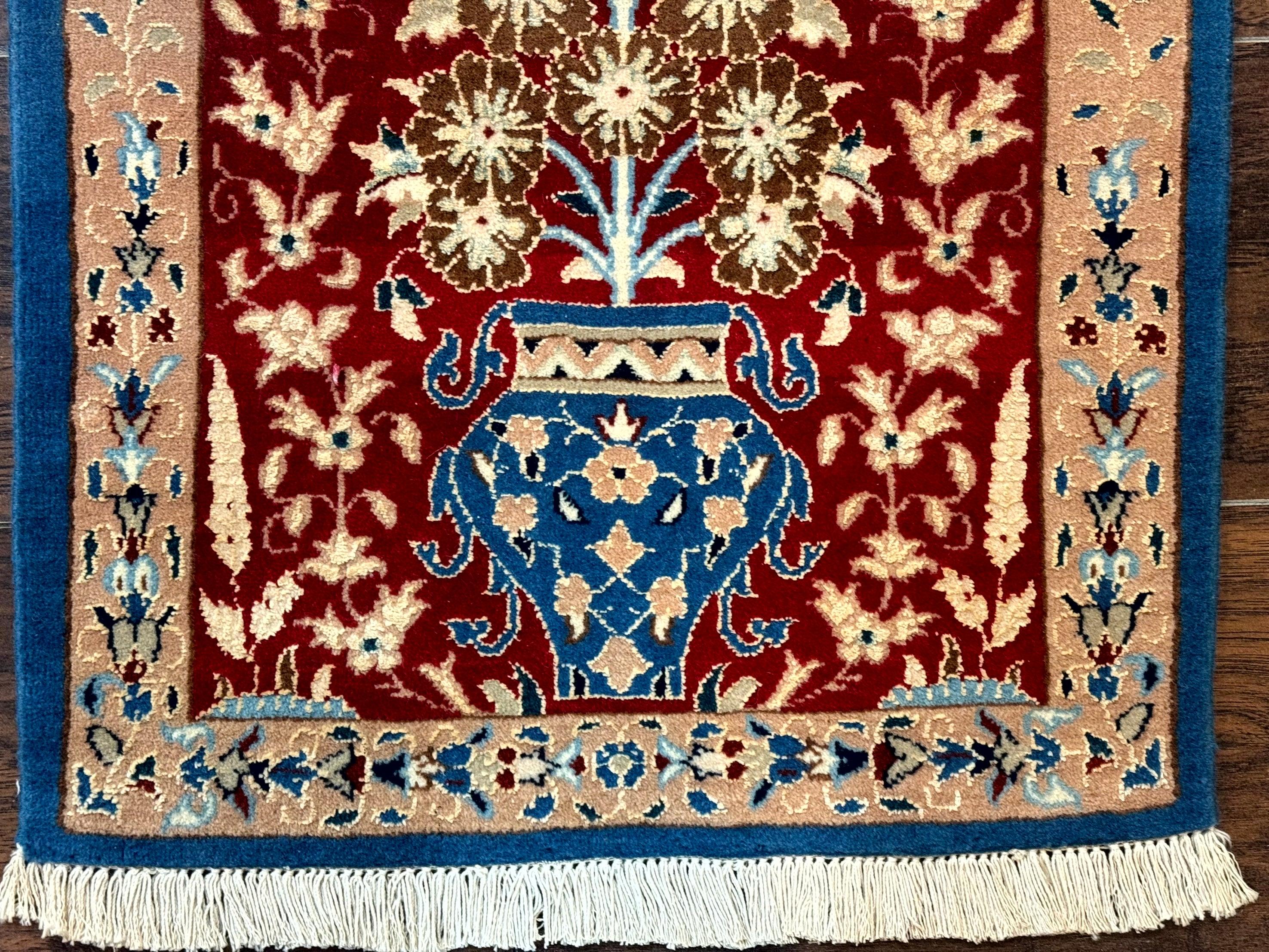 Small Persian Nain Rug, Persian Vase Tree of Life Design, Red and Blue, Very Fine 260 KPSI, Wool and Silk Highlights - Image 5