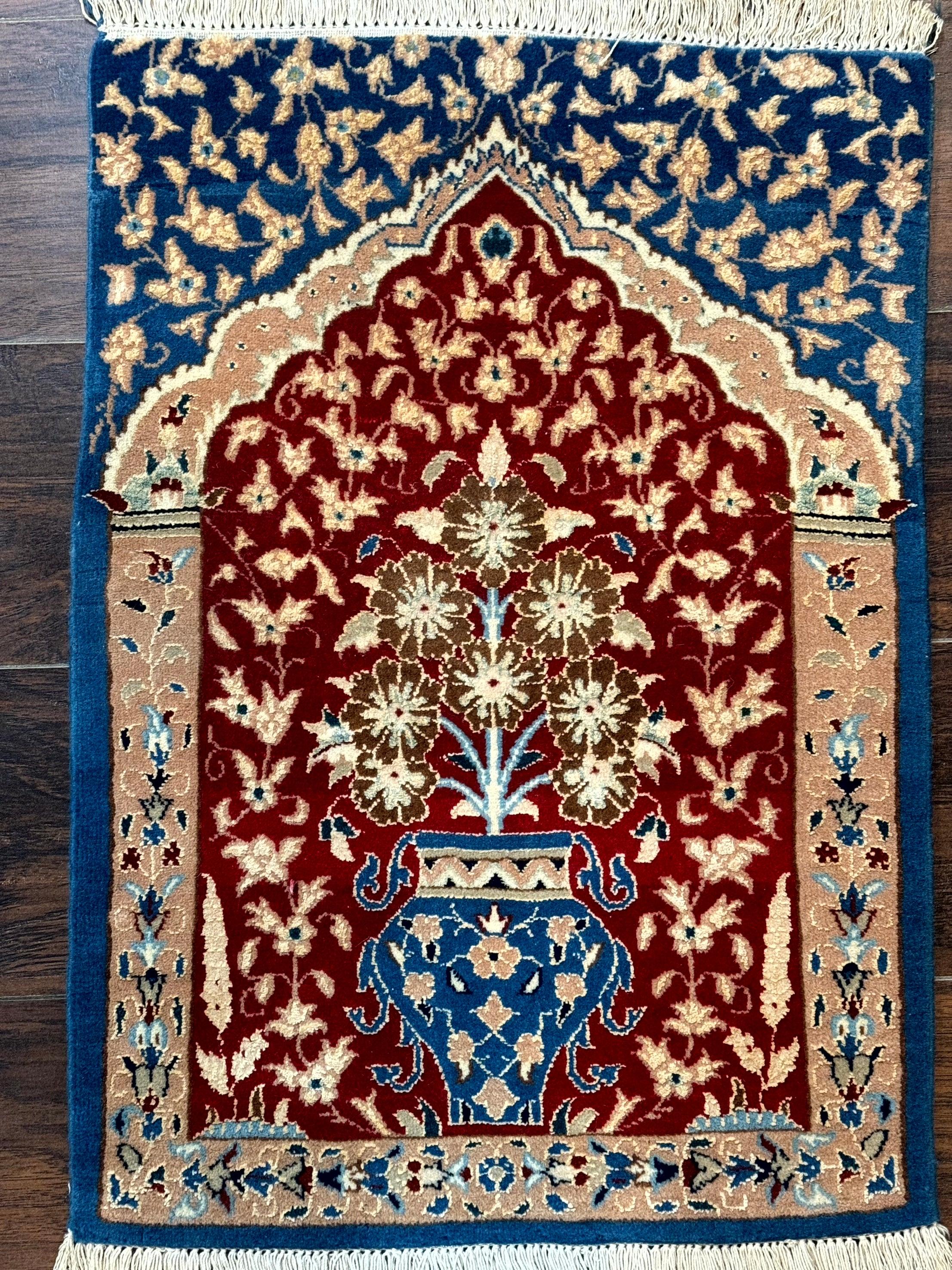 Small Persian Nain Rug, Persian Vase Tree of Life Design, Red and Blue, Very Fine 260 KPSI, Wool and Silk Highlights - Image 7