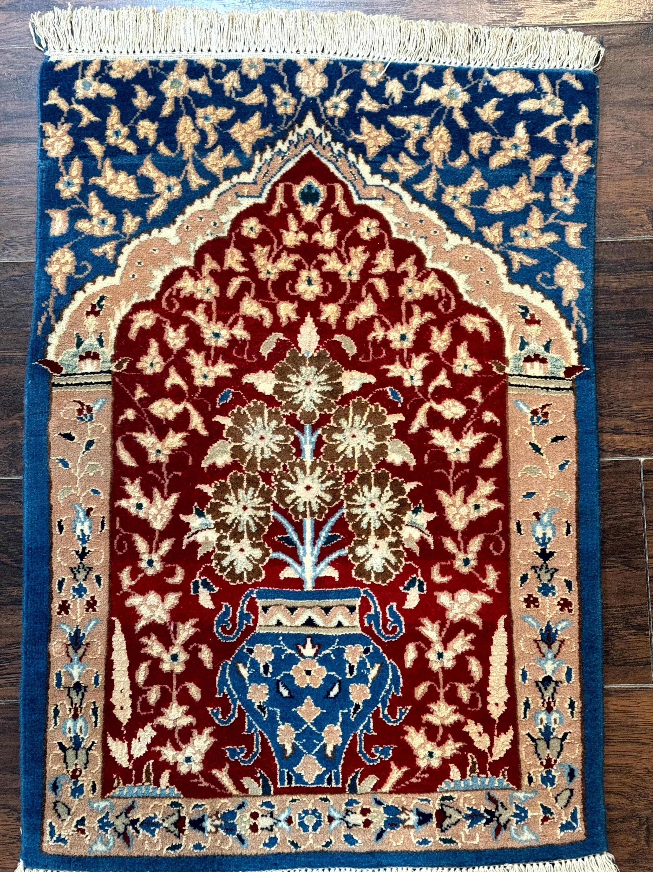 Small Persian Nain Rug, Persian Vase Tree of Life Design, Red and Blue, Very Fine 260 KPSI, Wool and Silk Highlights - Image 9