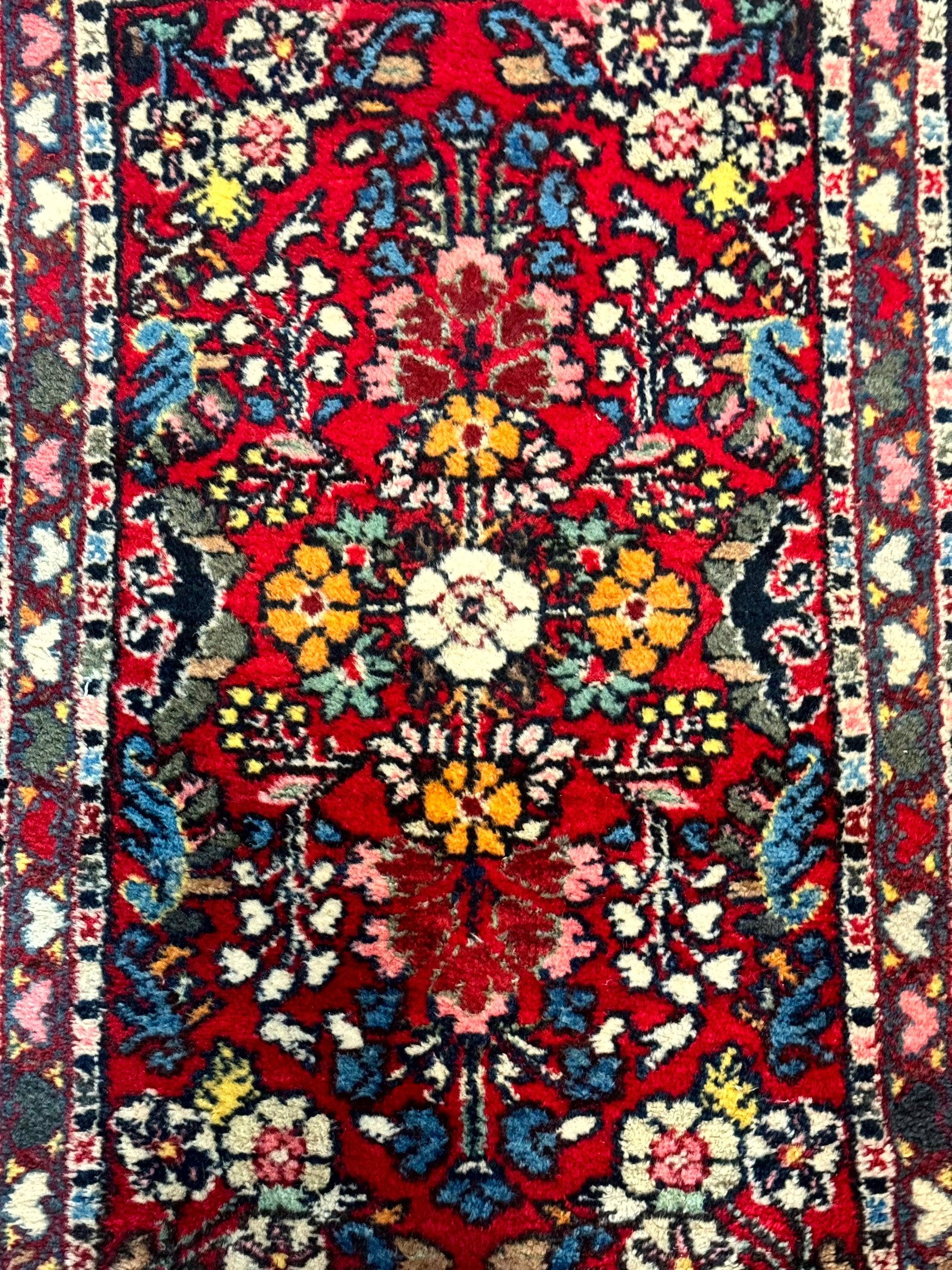 Small Persian Tribal Rug 2x3, Red Colorful Small Hamadan Carpet, Antique Persian Rug - Image 4