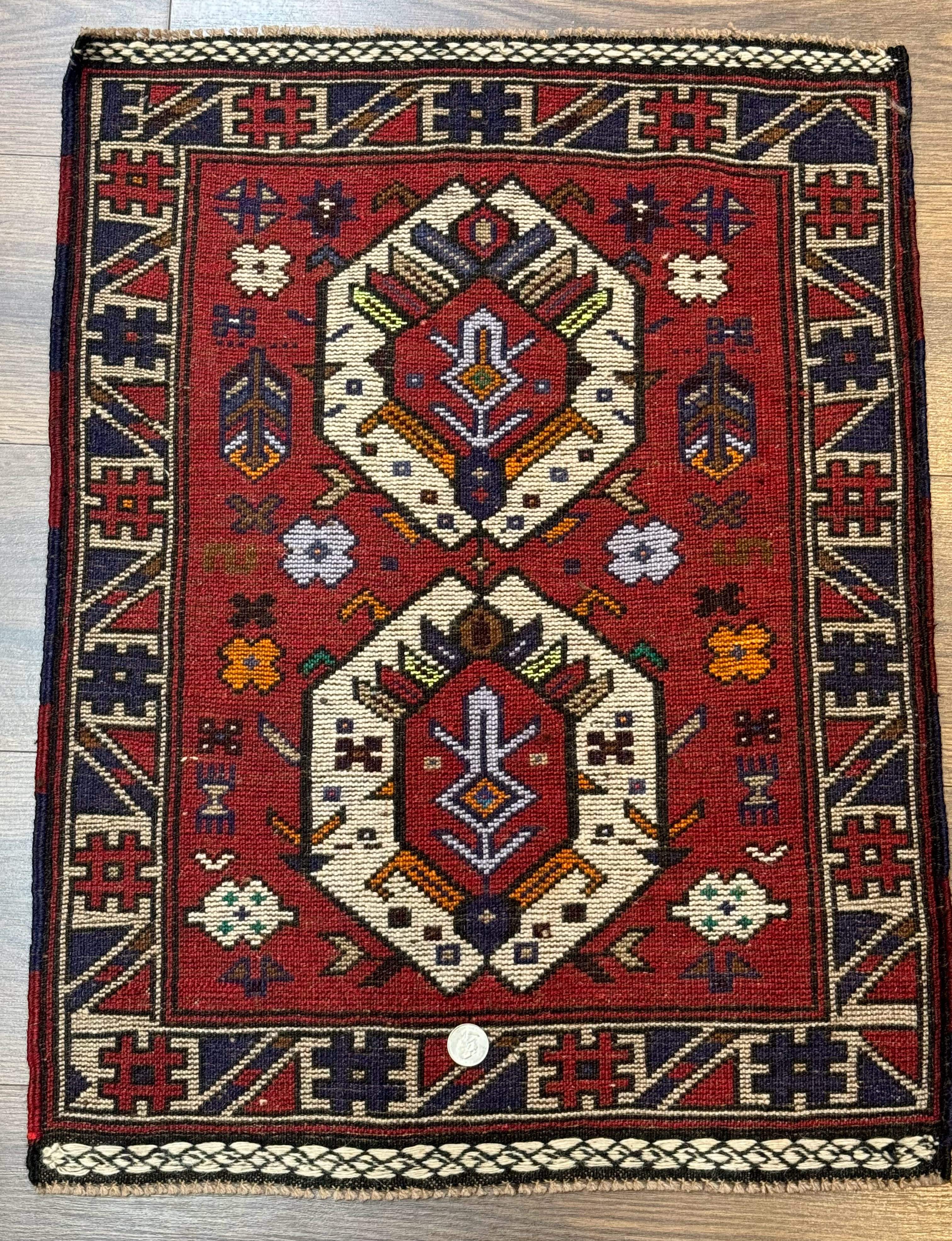 Small Persian Tribal Rug, Red and Ivory, Baluch Rug - Image 11