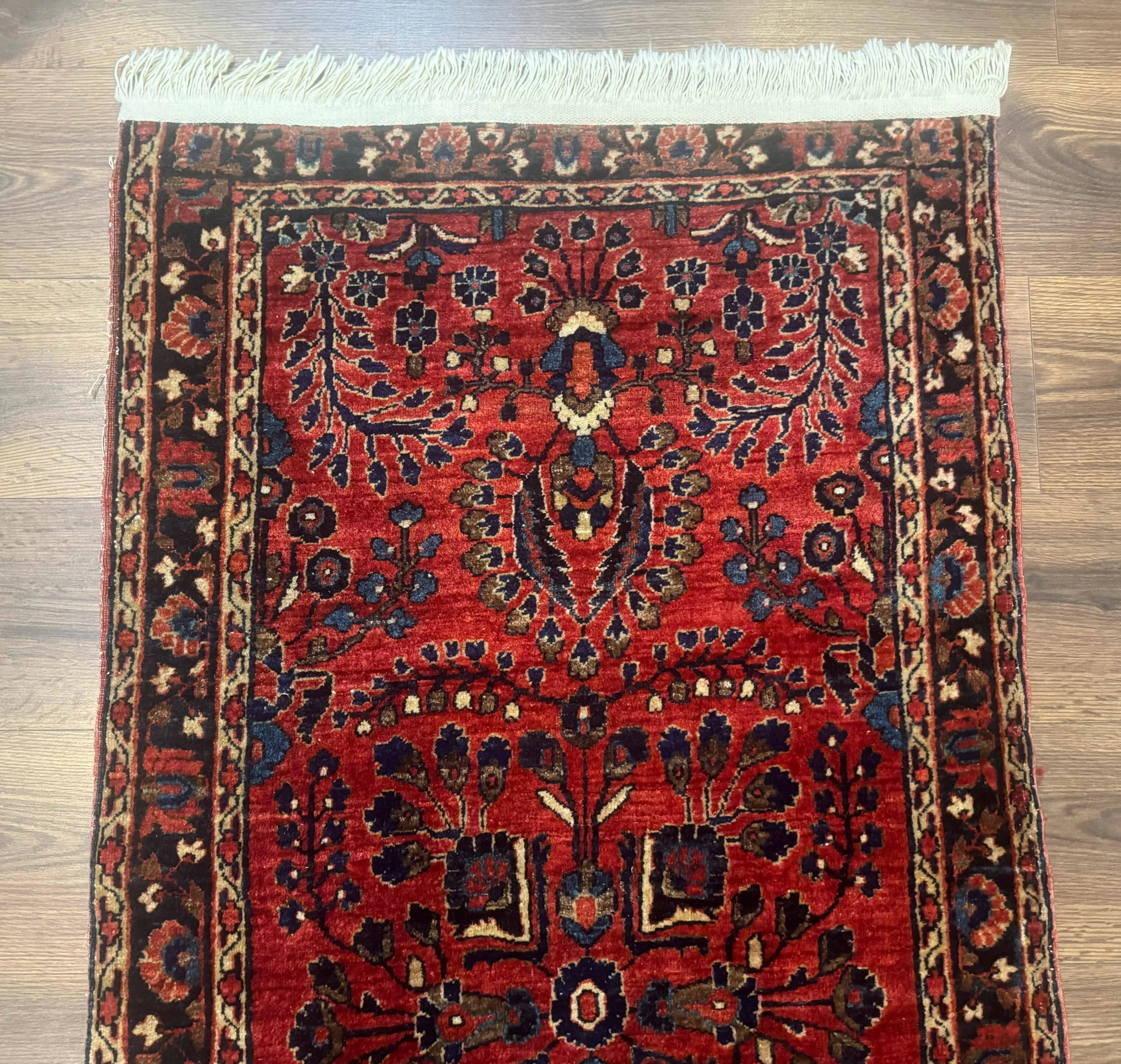 Small Red Persian Sarouk Rug 2.7 x 4.9, Floral, Antique - Image 3