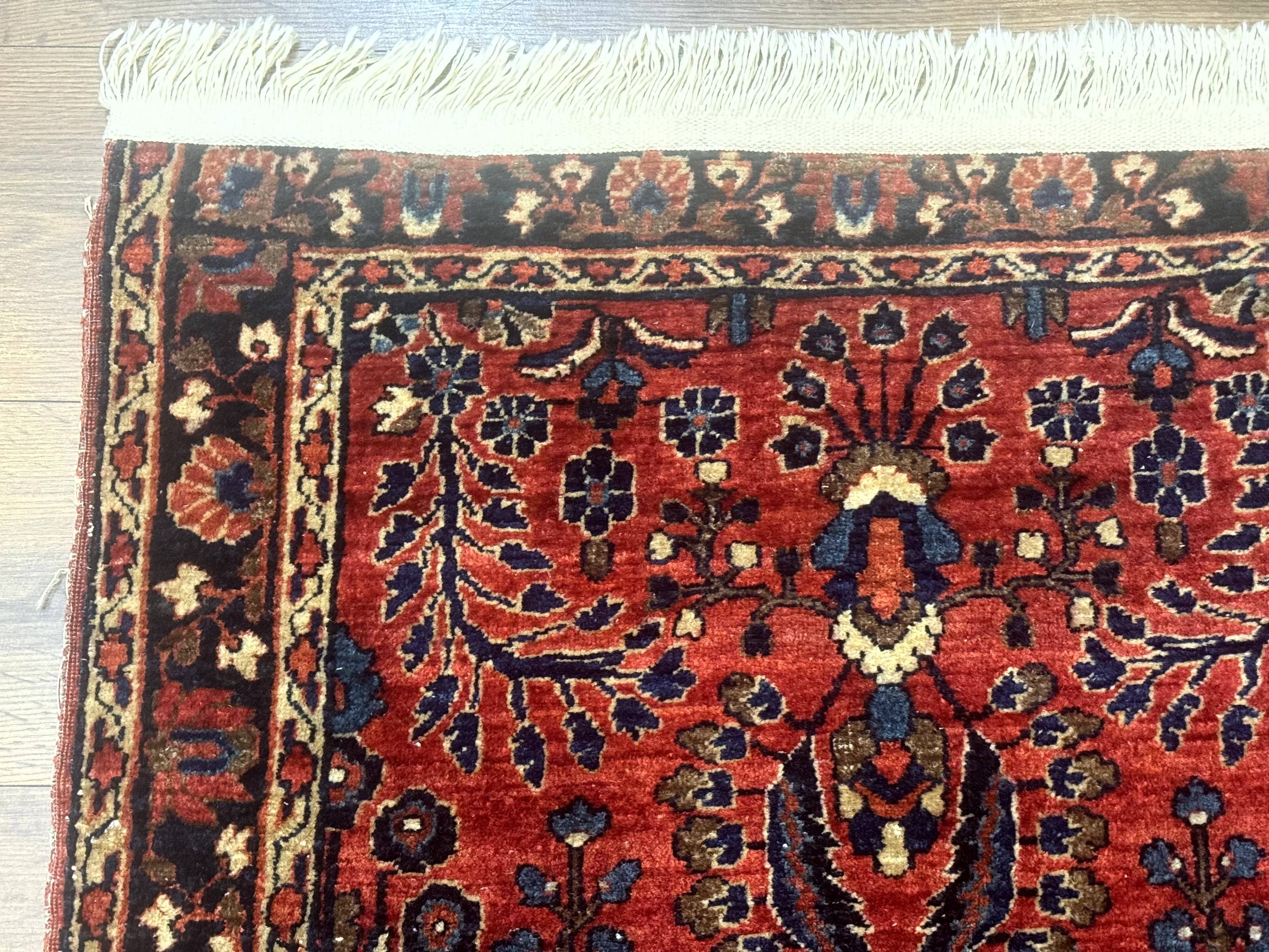 Small Red Persian Sarouk Rug 2.7 x 4.9, Floral, Antique - Image 6