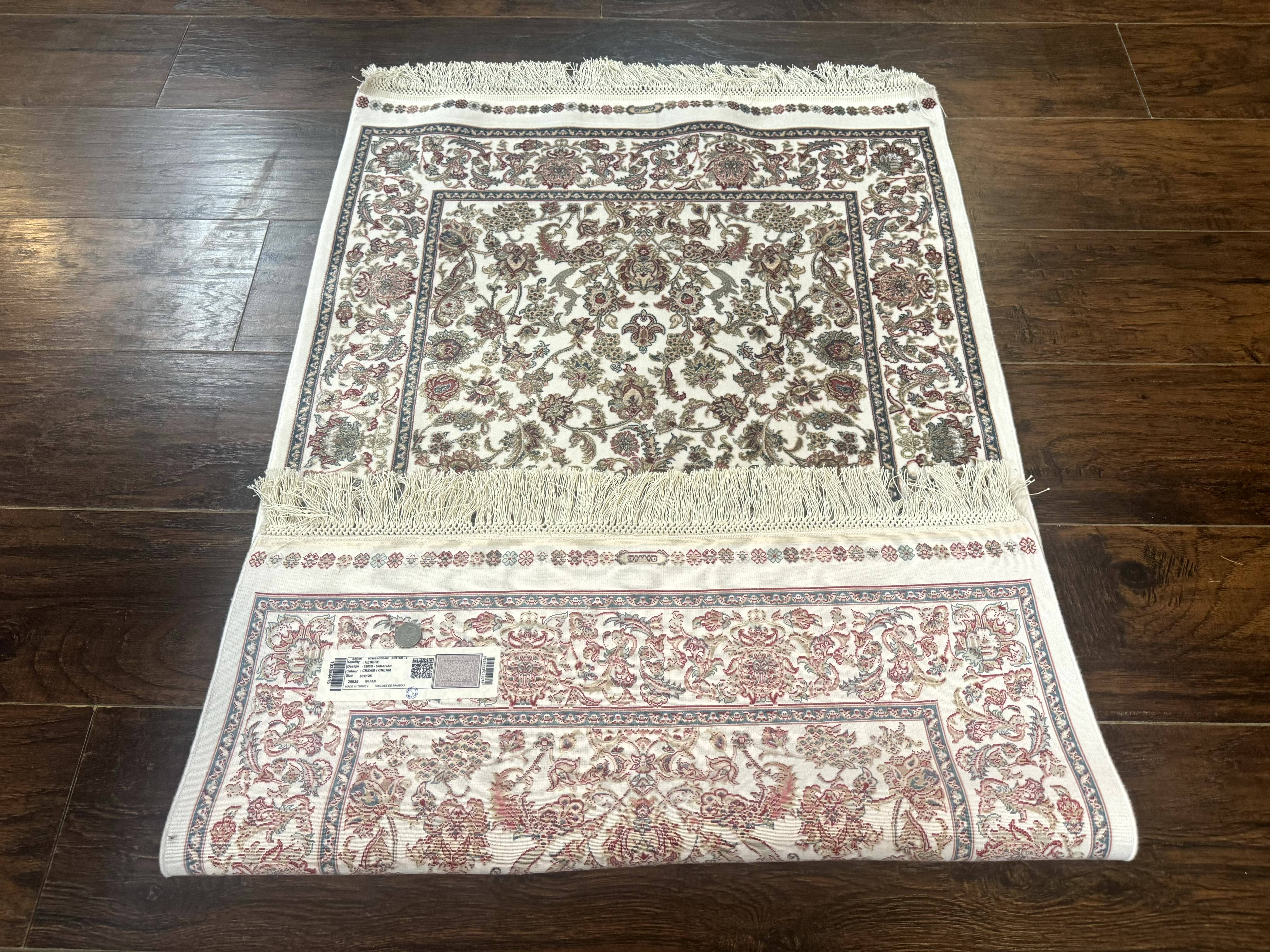 Small Turkish Silk Rug 2.6 x 4, Ivory, Allover Design, Bamboo Silk - Image 11