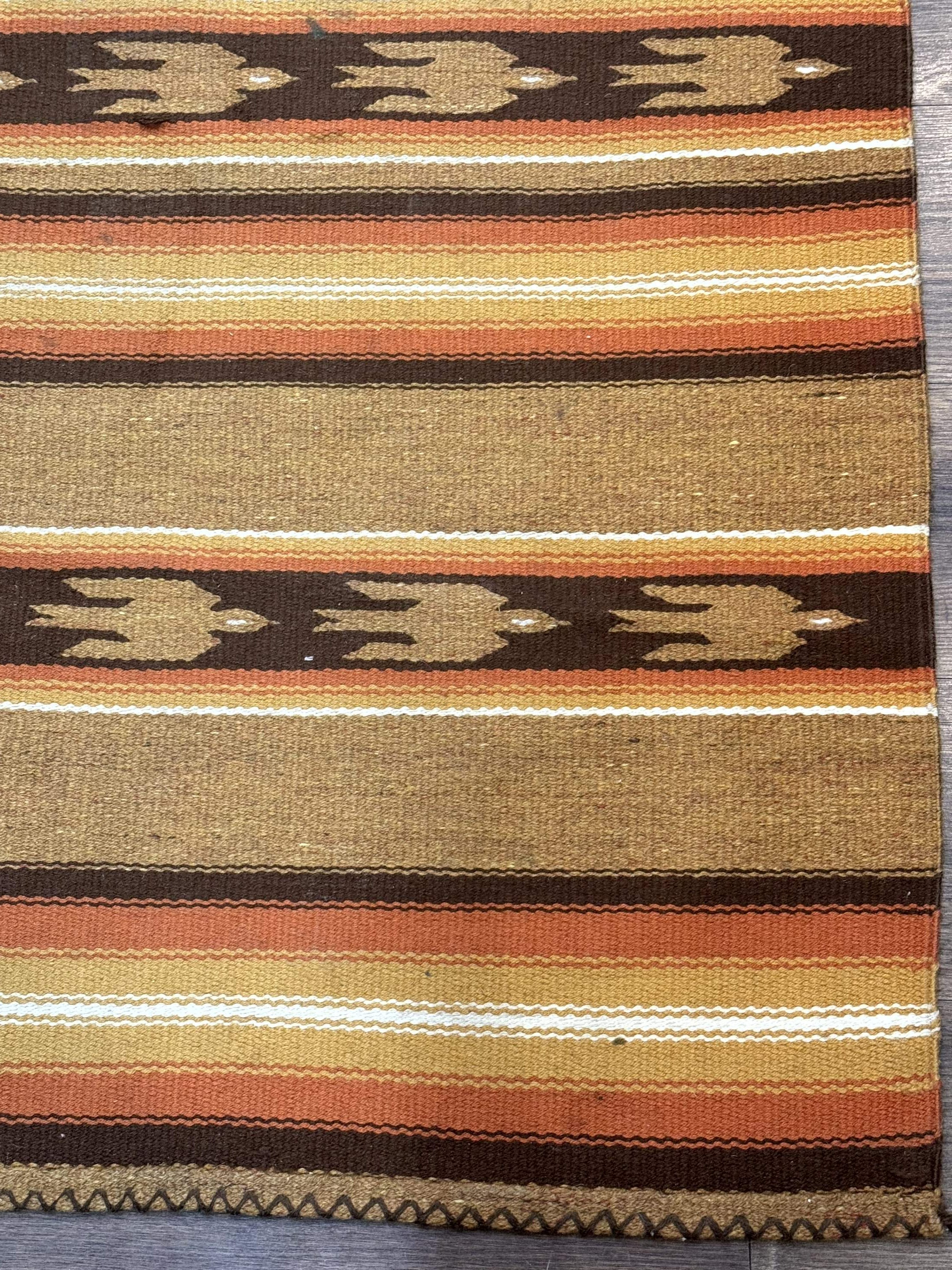 South American Rug Blanket 2.7 x 5.6, Wool, Handmade, Navajo Design, Orange Brown - Image 6