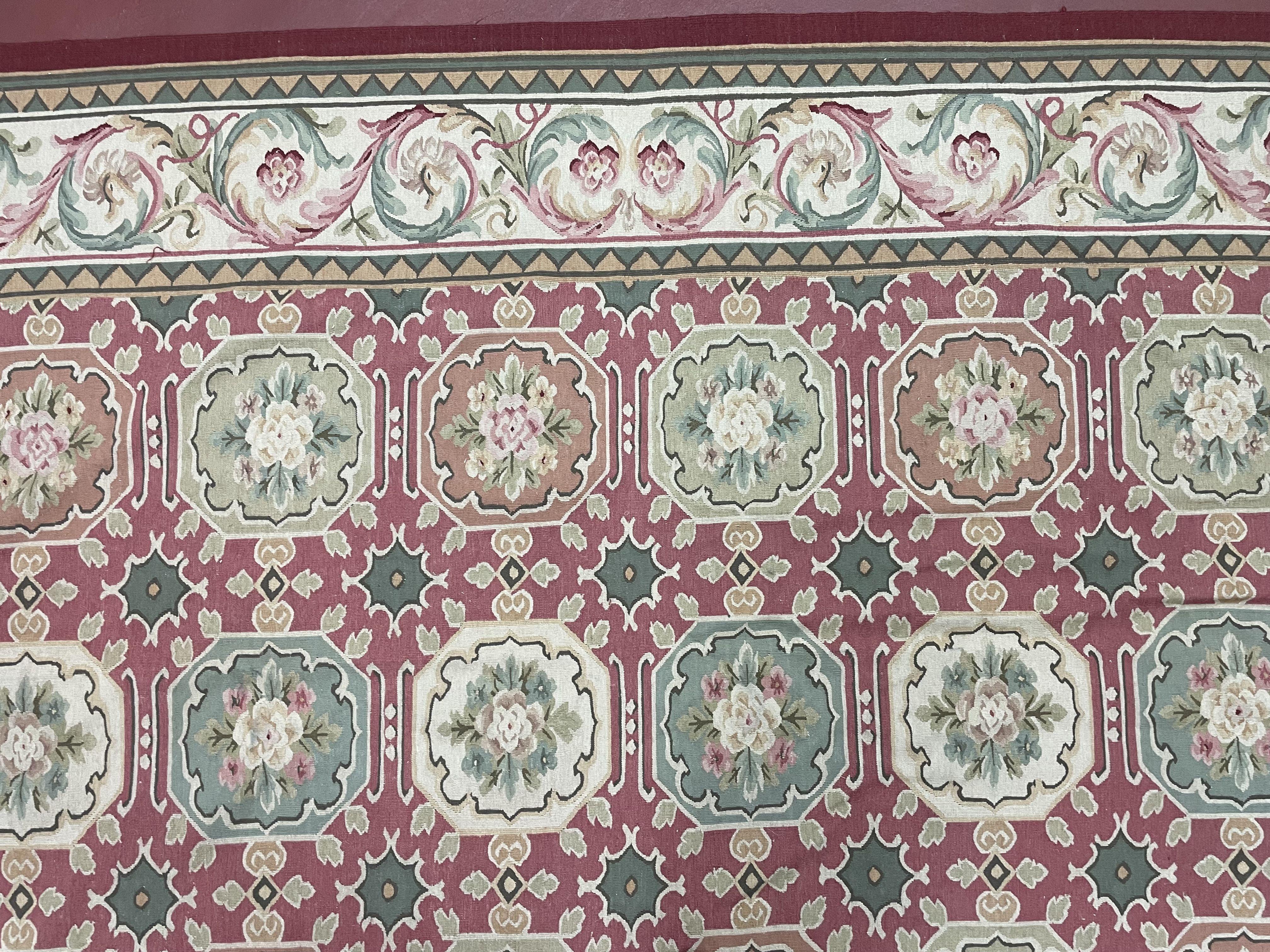 Square Aubusson Rug 9x9, Panel Design, European French English Carpet, Wool - Image 6