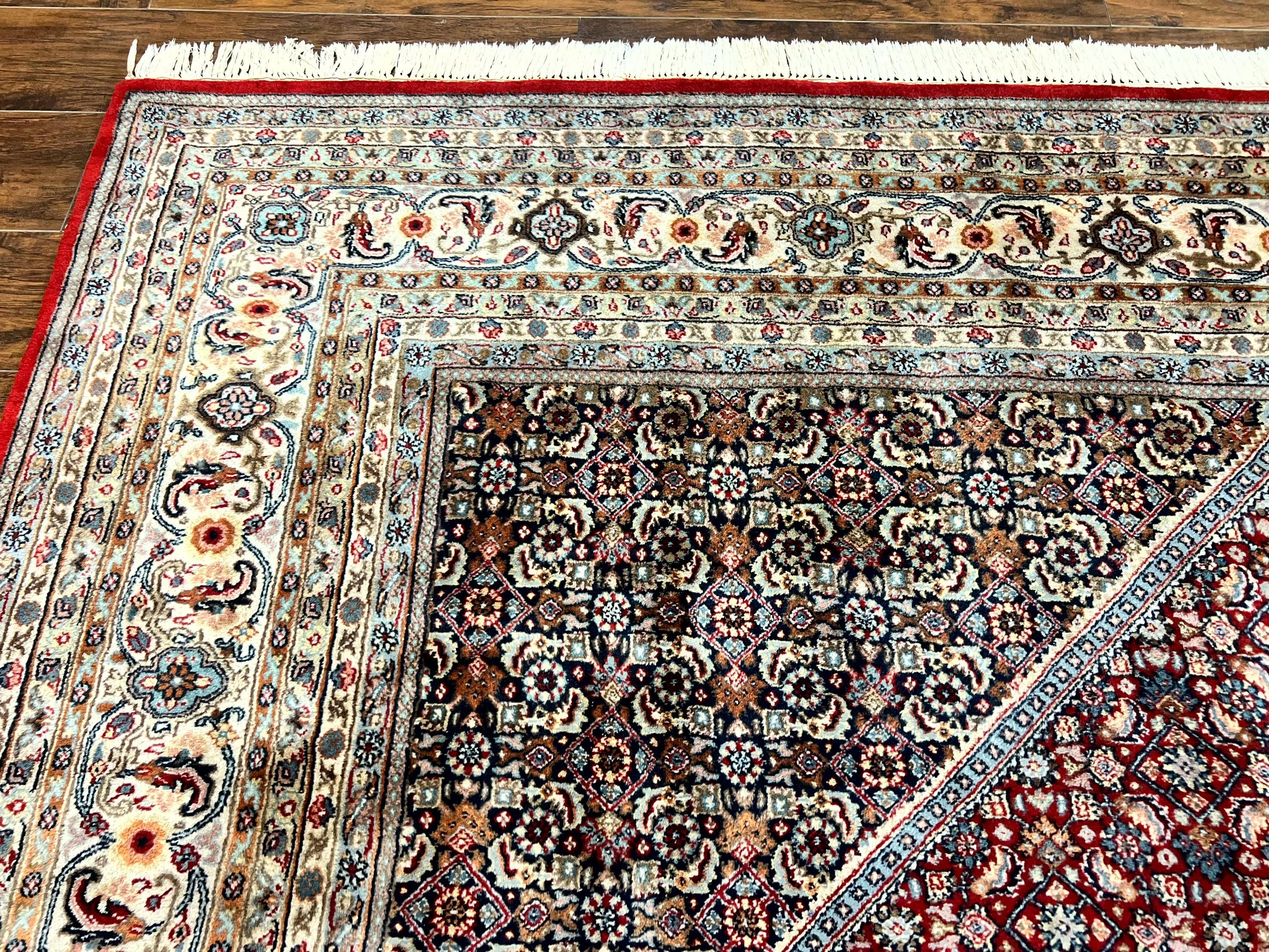 Square Indo Persian Bidjar Rug 10x10, Red, Handmade Vintage Wool Carpet - Image 6