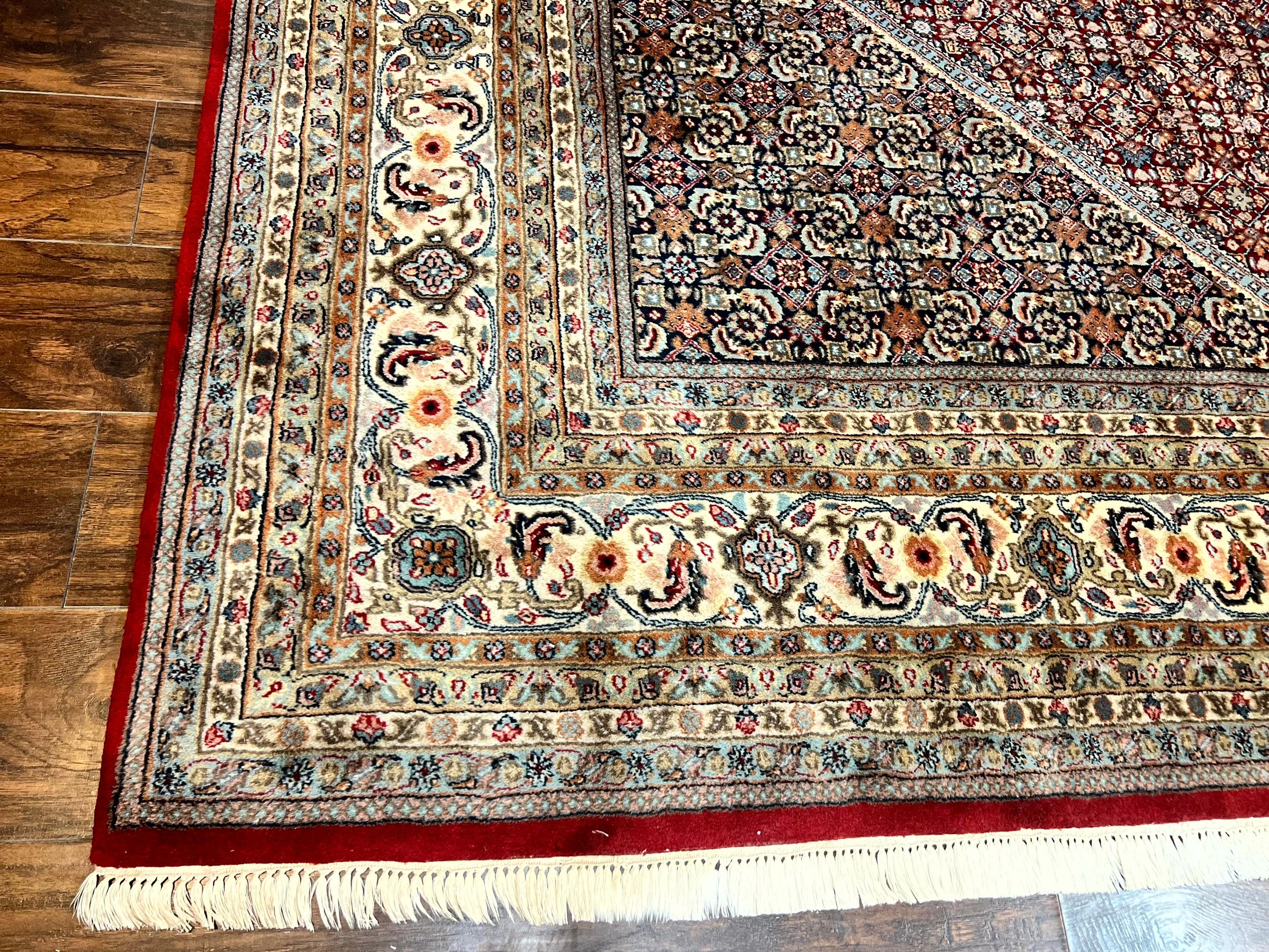 Square Indo Persian Bidjar Rug 10x10, Red, Handmade Vintage Wool Carpet - Image 8