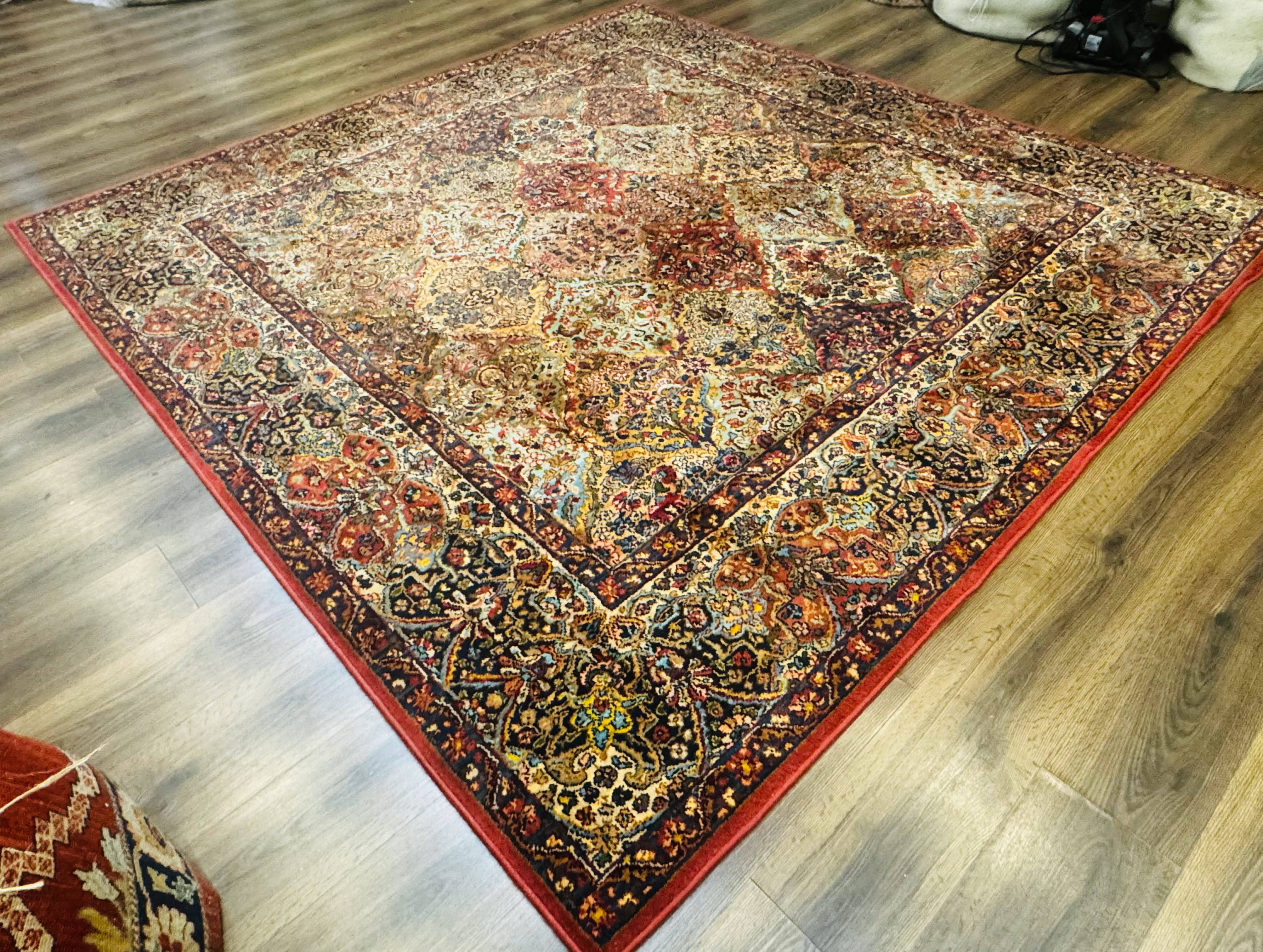Square Karastan Multicolor Panel Kirman Rug #717, Rare Size 8.8 x 8.8, Original 700 Series, Wool - Image 12
