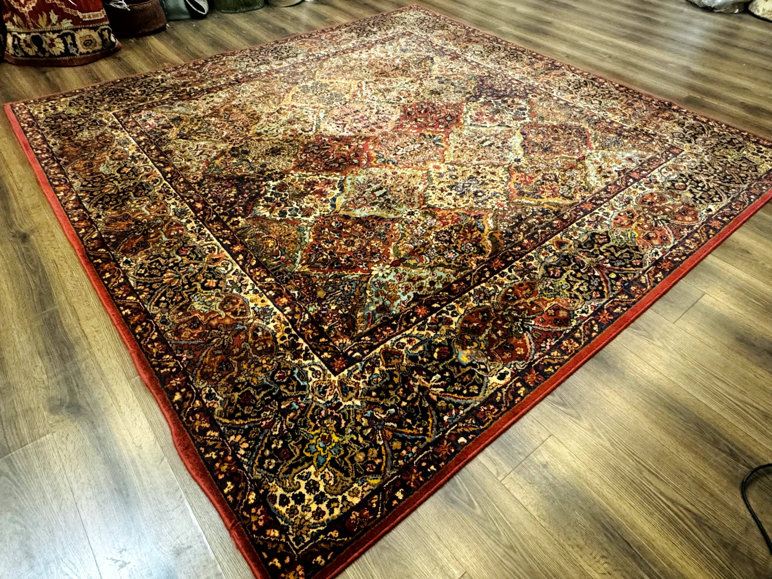 Square Karastan Multicolor Panel Kirman Rug #717, Rare Size 8.8 x 8.8, Original 700 Series, Wool - Image 2