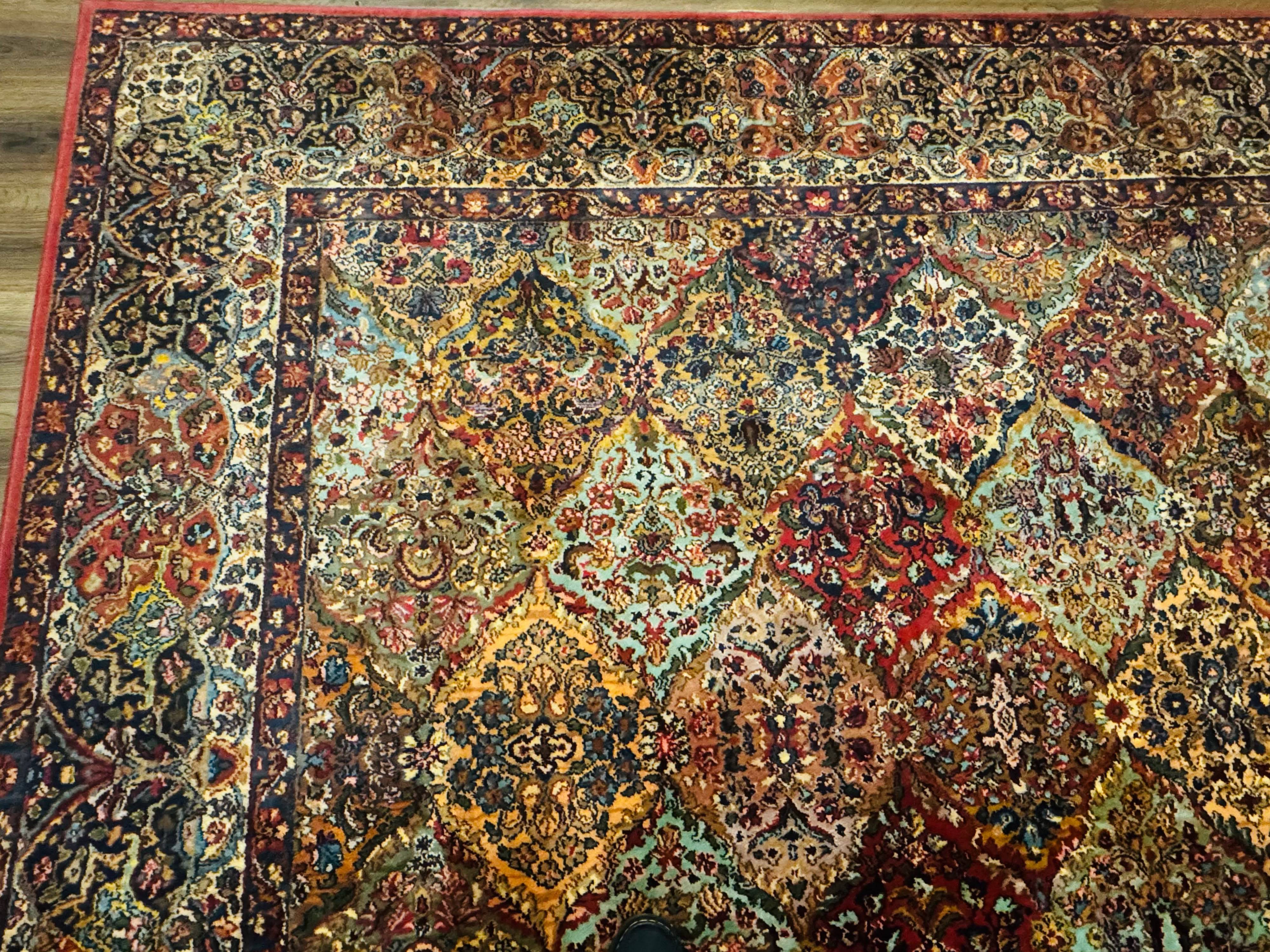Square Karastan Multicolor Panel Kirman Rug #717, Rare Size 8.8 x 8.8, Original 700 Series, Wool - Image 6