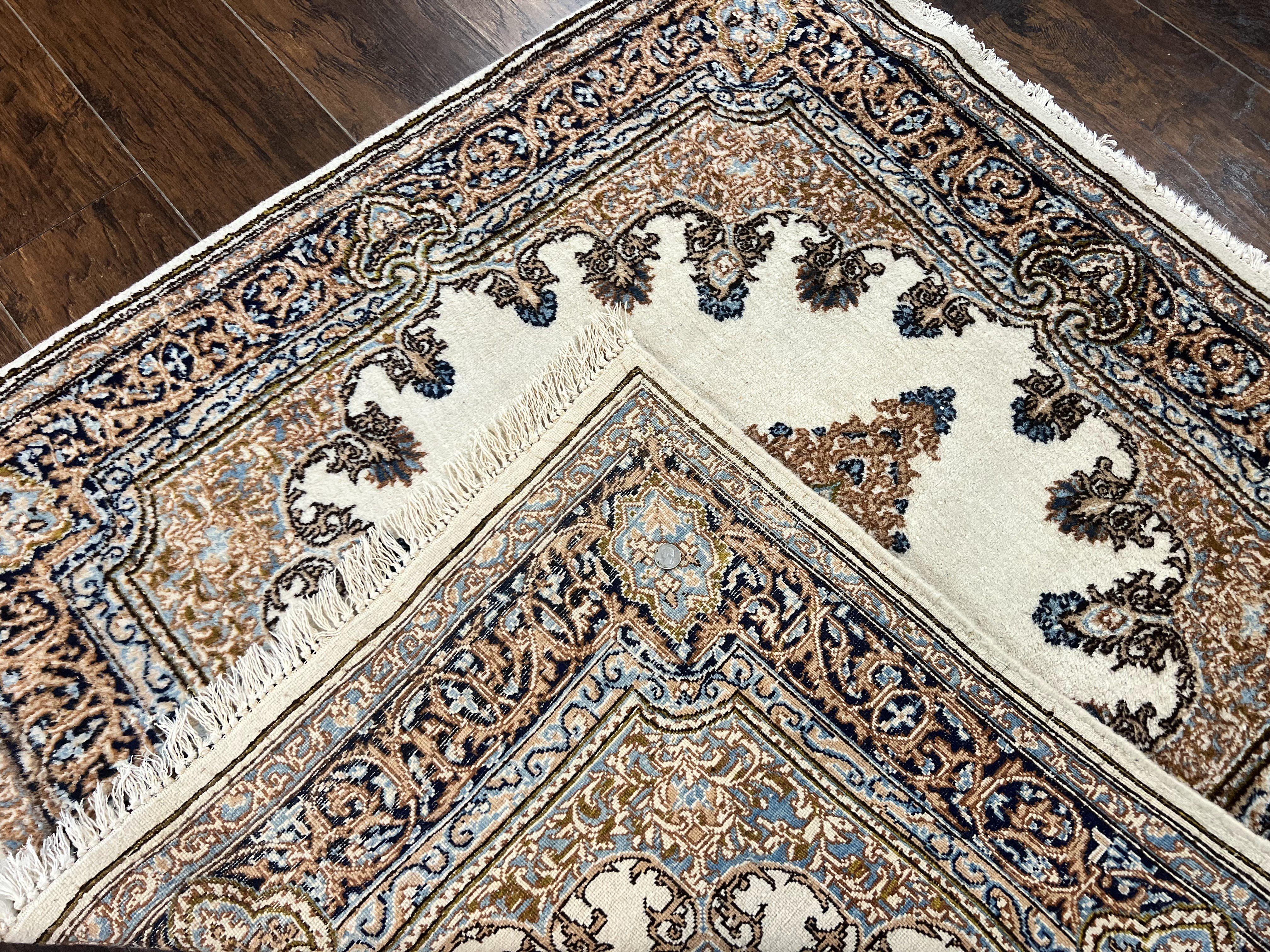 Square Persian Kirman Rug 4x4, Semi Open Field, Handmade - Image 11