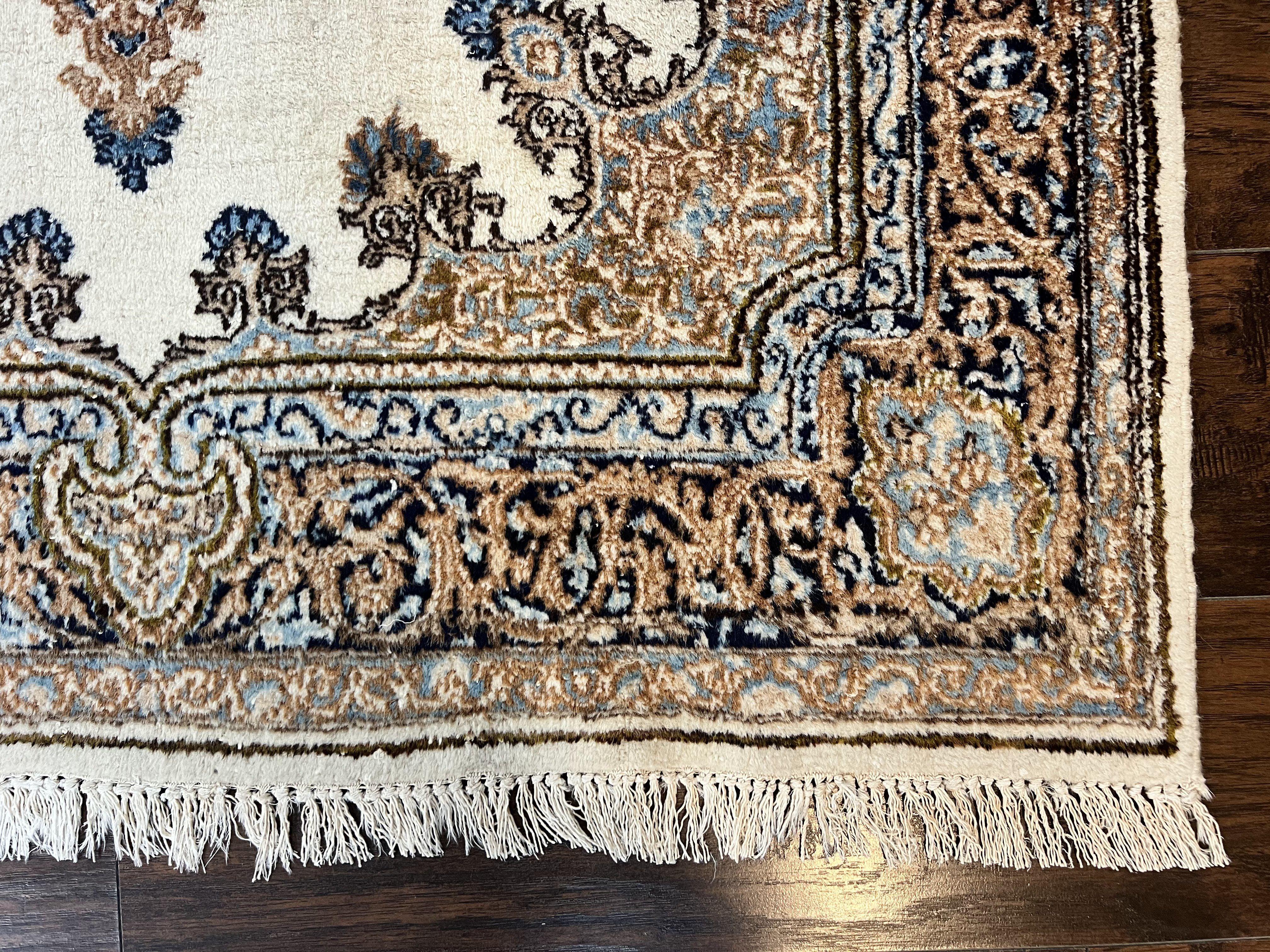 Square Persian Kirman Rug 4x4, Semi Open Field, Handmade - Image 9