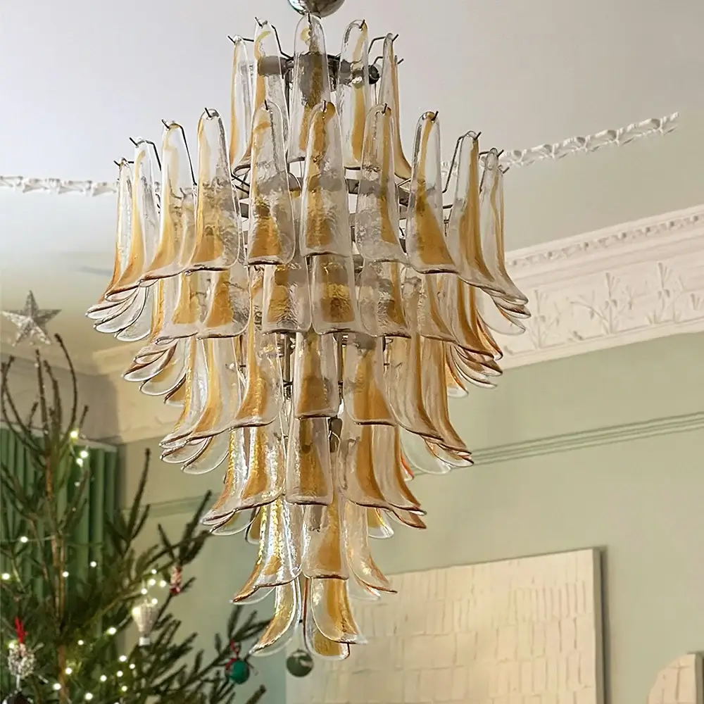 Stunning Murano Amber Glass Petals Chandelier - Image 2