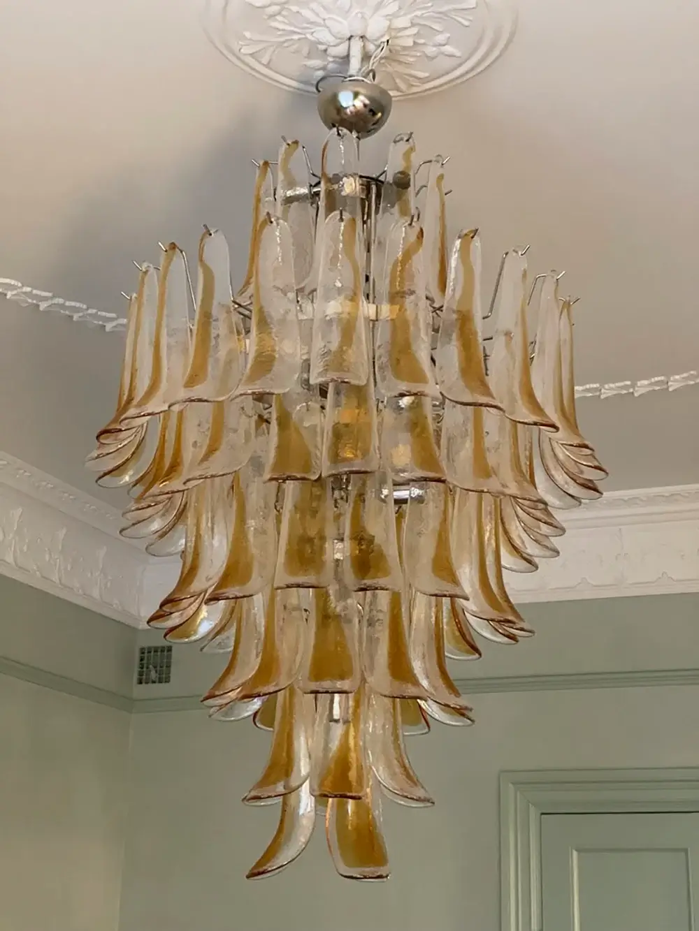 Stunning Murano Amber Glass Petals Chandelier - Image 6