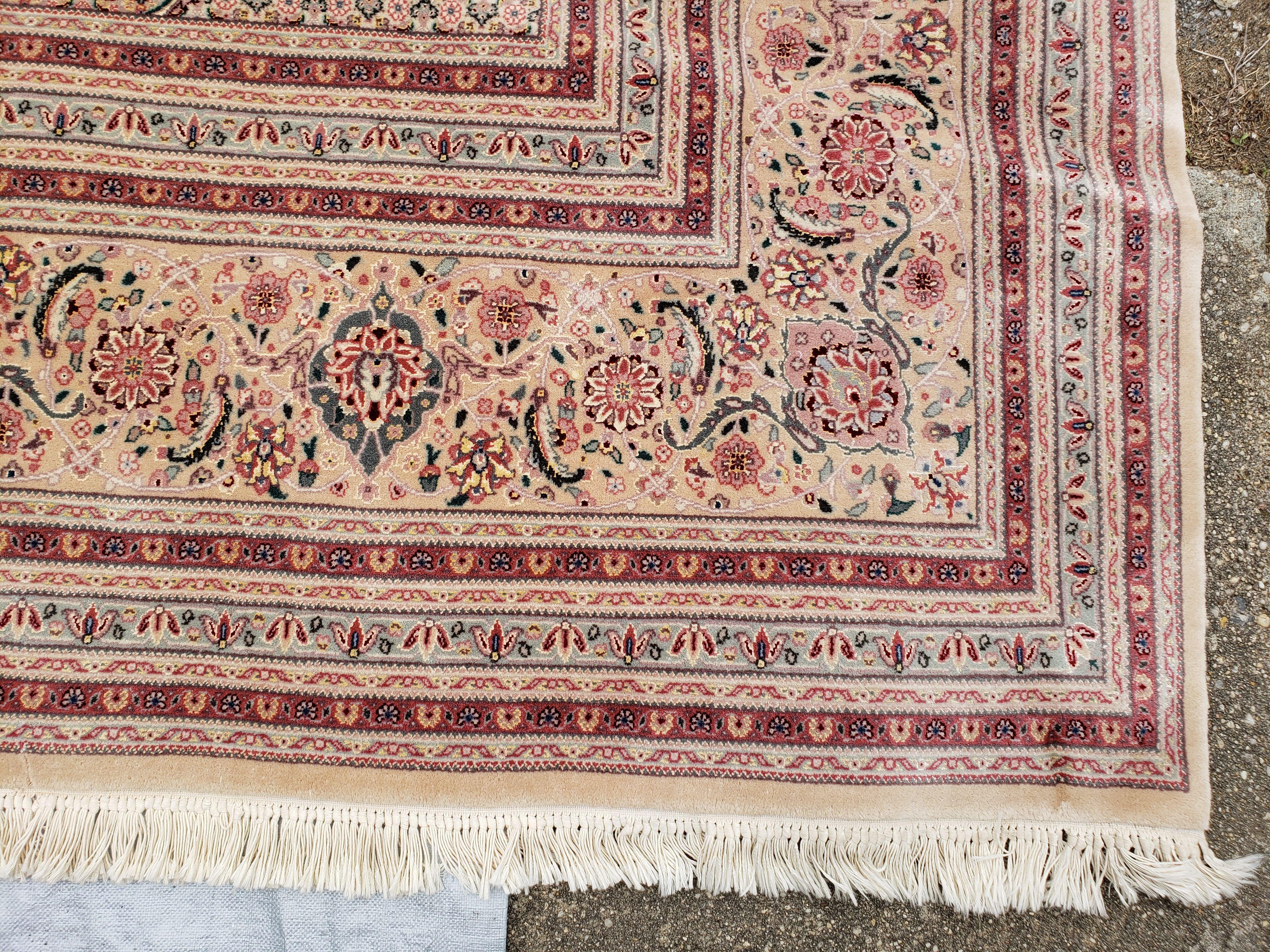 Stunning Oversized Pak Persian Oriental Rug 12x15, Hand Knotted Wool & Silk Palace Sized Carpet, Mahi Pattern, Very Fine, Peach Beige, Wow - Image 9