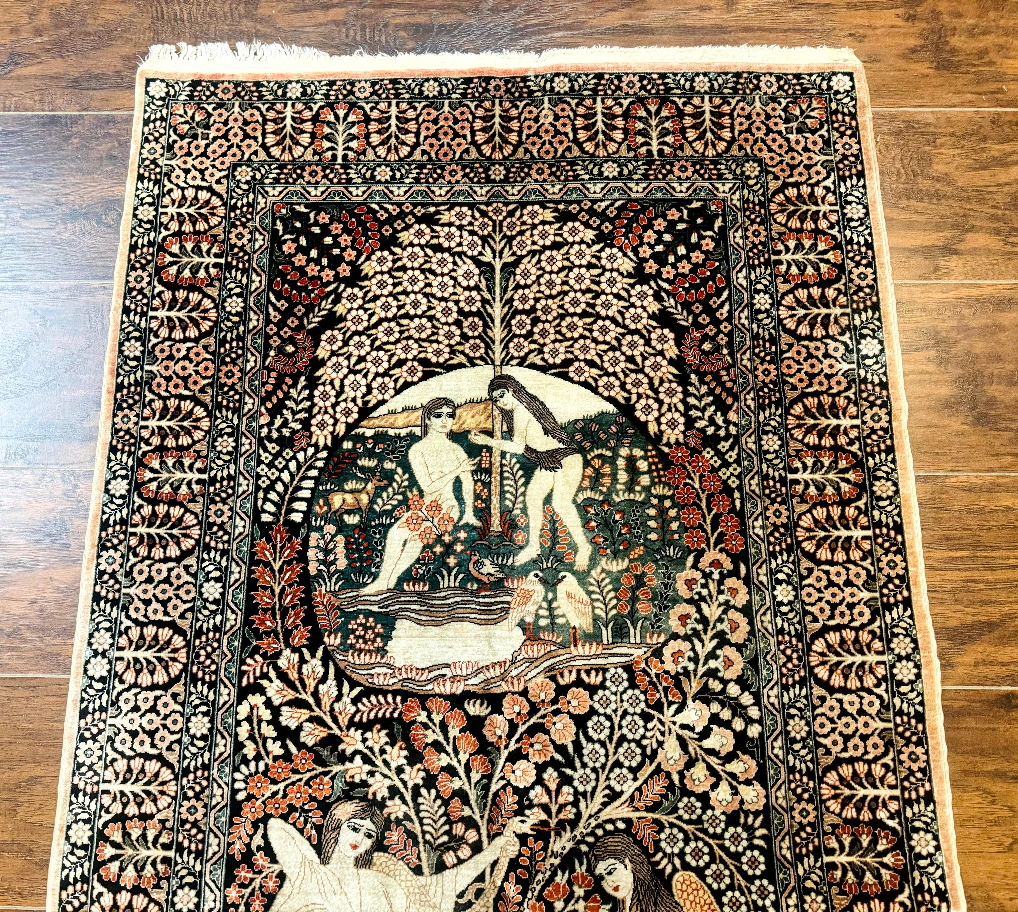 Stunning Sino Persian Pictorial Rug 2.7 x 4, Garden of Eden Adam & Eve Tree of Life Design, Extremely Fine 580 KPSI, Masterpiece - Image 3