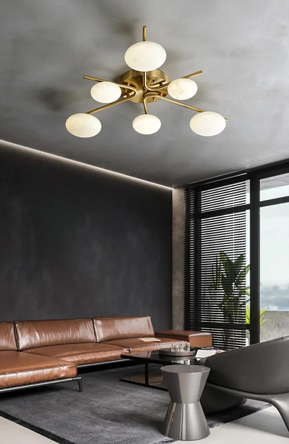 Stylish 6 Heads Alabaster Ceiling Light - Image 6
